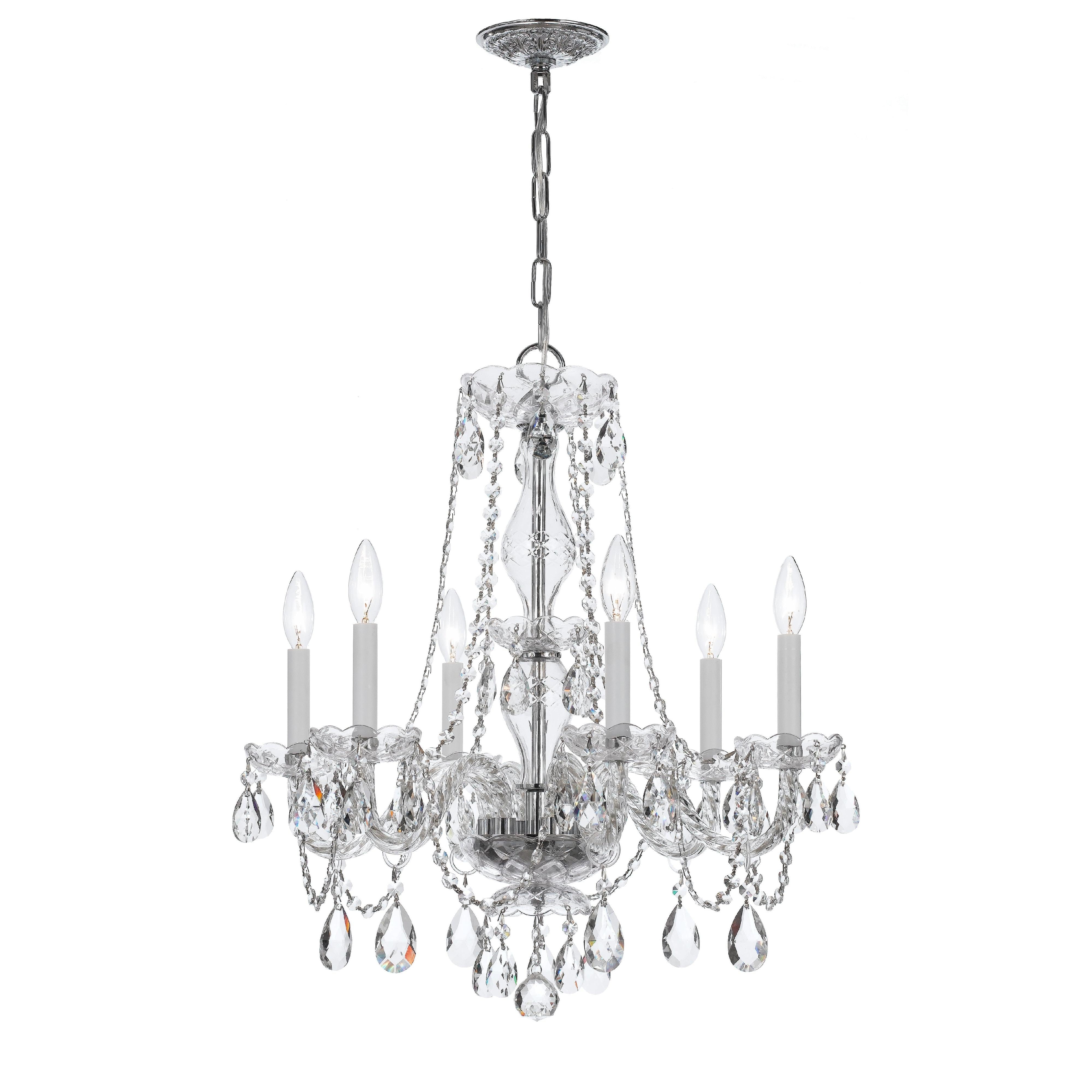 Crystorama Traditional Crystal 5086-CH-CL-SAQ – 23 Inch – 6 Light – Chandelier – Clear Crystal – Polished Chrome – Damp Rated