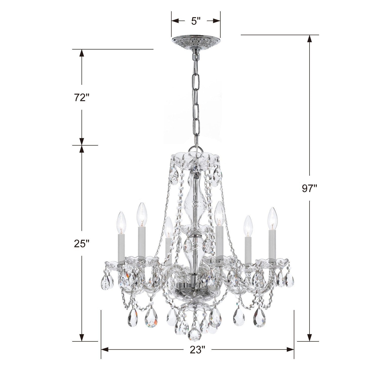 Crystorama Traditional Crystal 5086-CH-CL-SAQ – 23 Inch – 6 Light – Chandelier – Clear Crystal – Polished Chrome – Damp Rated