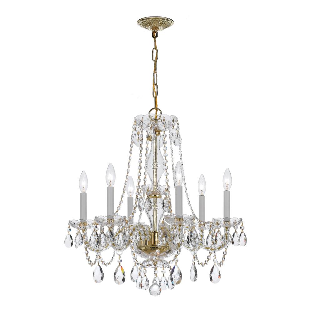 Crystorama Lighting 5086-PB-CL-MWP Traditional Crystal 6 Light Chandelier, UL Damp Rated, Polished Brass