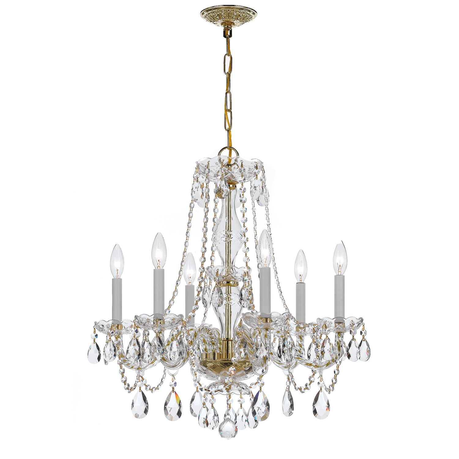 Crystorama Traditional Crystal 5086-PB-CL-MWP – 23 Inch – 6 Light – Chandelier – Clear Crystal – Polished Brass – Damp Rated