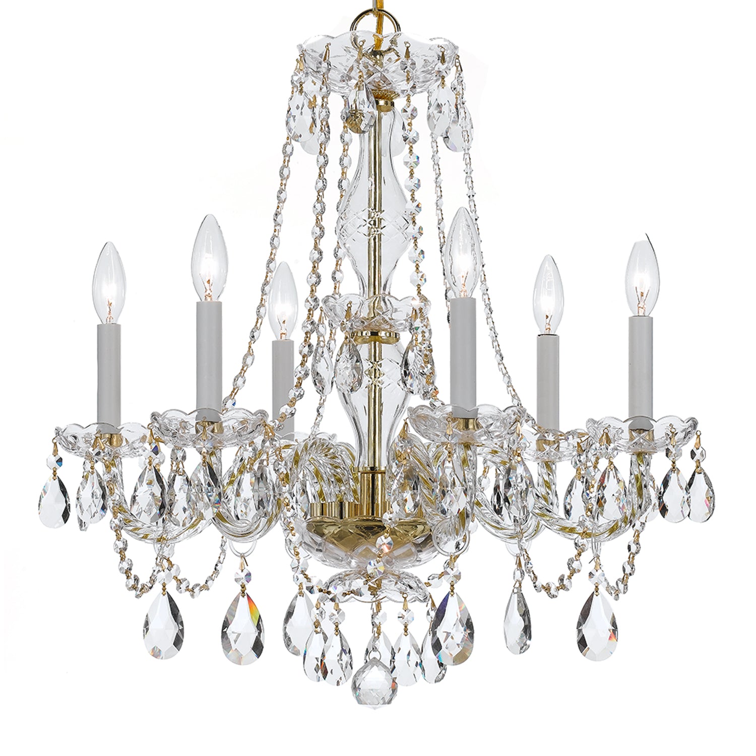 Crystorama Traditional Crystal 5086-PB-CL-MWP – 23 Inch – 6 Light – Chandelier – Clear Crystal – Polished Brass – Damp Rated