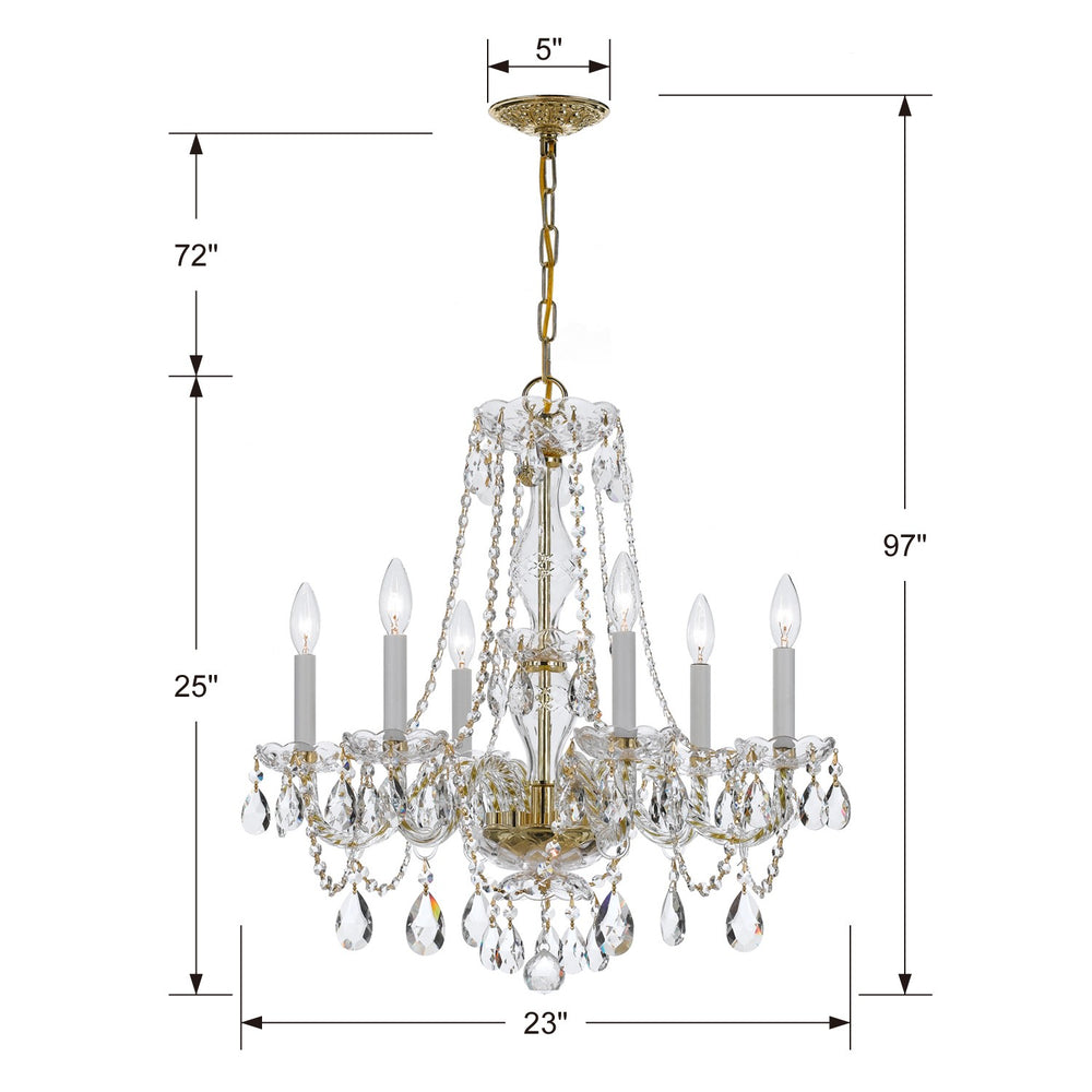 Crystorama Lighting 5086-PB-CL-MWP Traditional Crystal 6 Light Chandelier, UL Damp Rated, Polished Brass