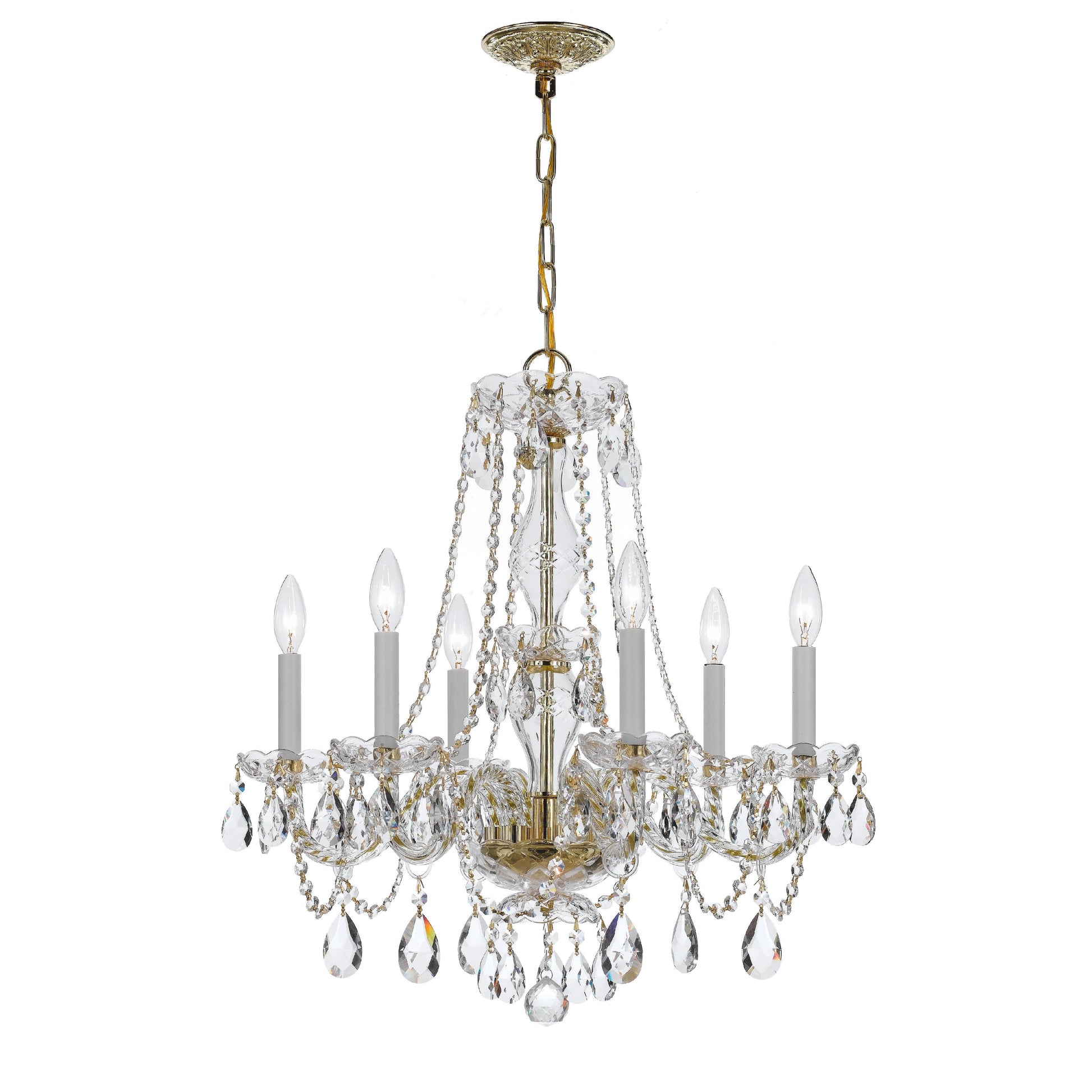 Crystorama Traditional Crystal 5086-PB-CL-SAQ – 23 Inch – 6 Light – Chandelier – Clear Crystal – Polished Brass – Damp Rated