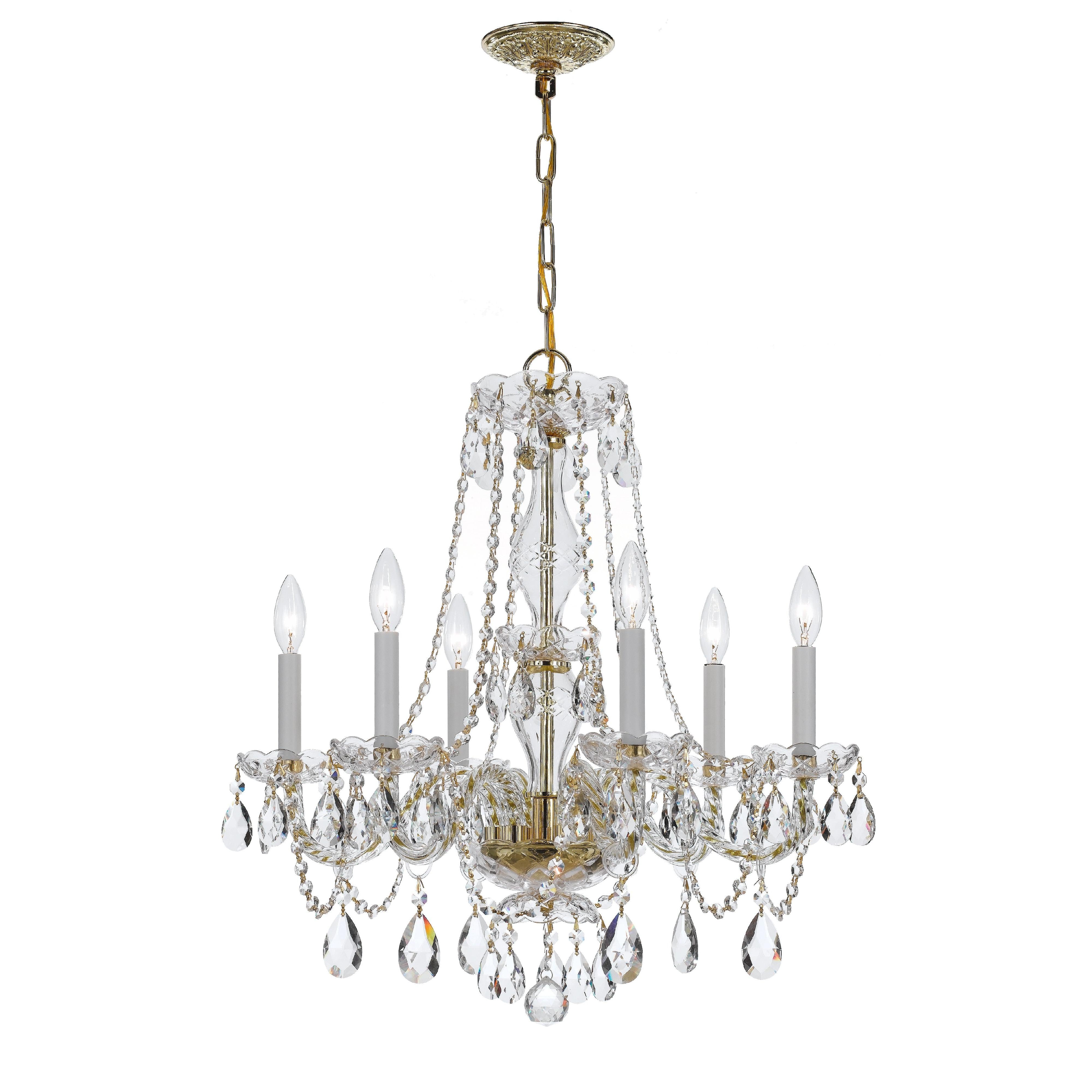 Crystorama Traditional Crystal 5086-PB-CL-SAQ – 23 Inch – 6 Light – Chandelier – Clear Crystal – Polished Brass – Damp Rated