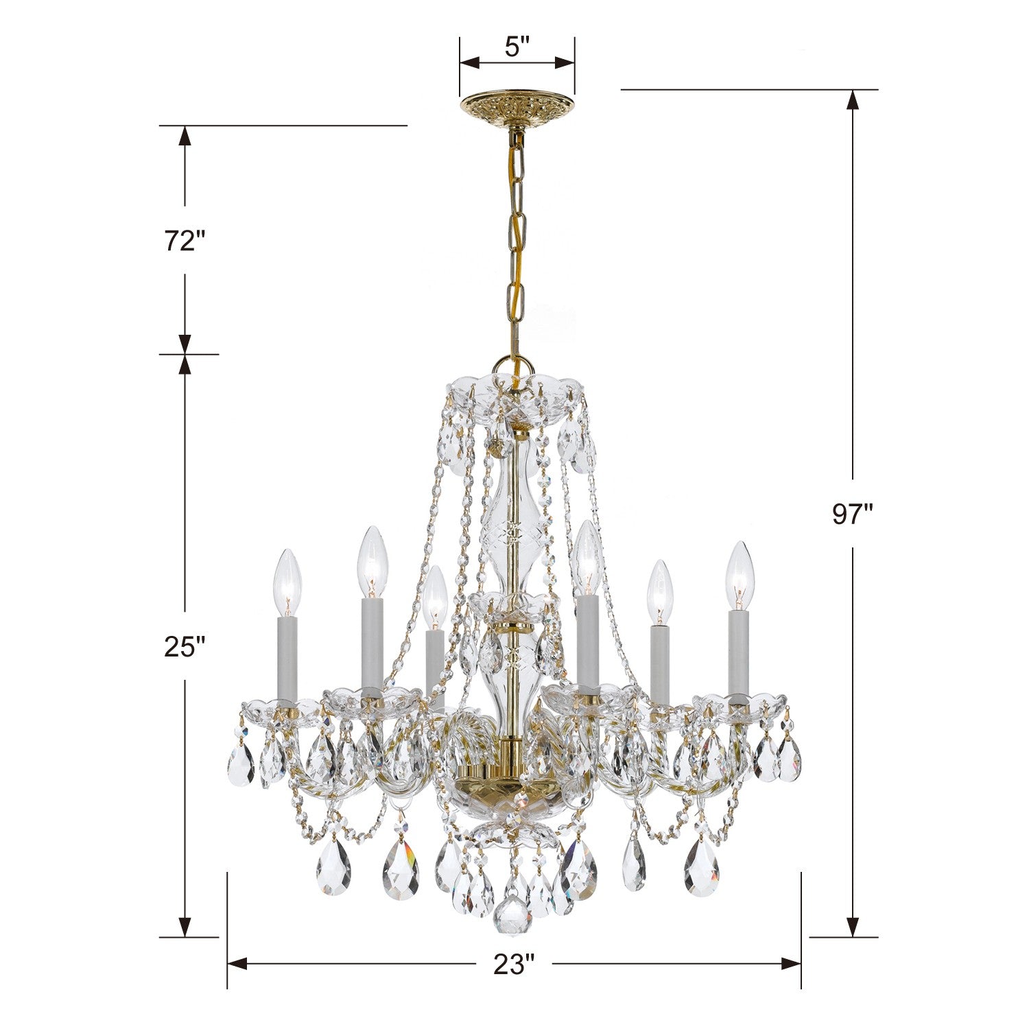 Crystorama Traditional Crystal 5086-PB-CL-SAQ – 23 Inch – 6 Light – Chandelier – Clear Crystal – Polished Brass – Damp Rated