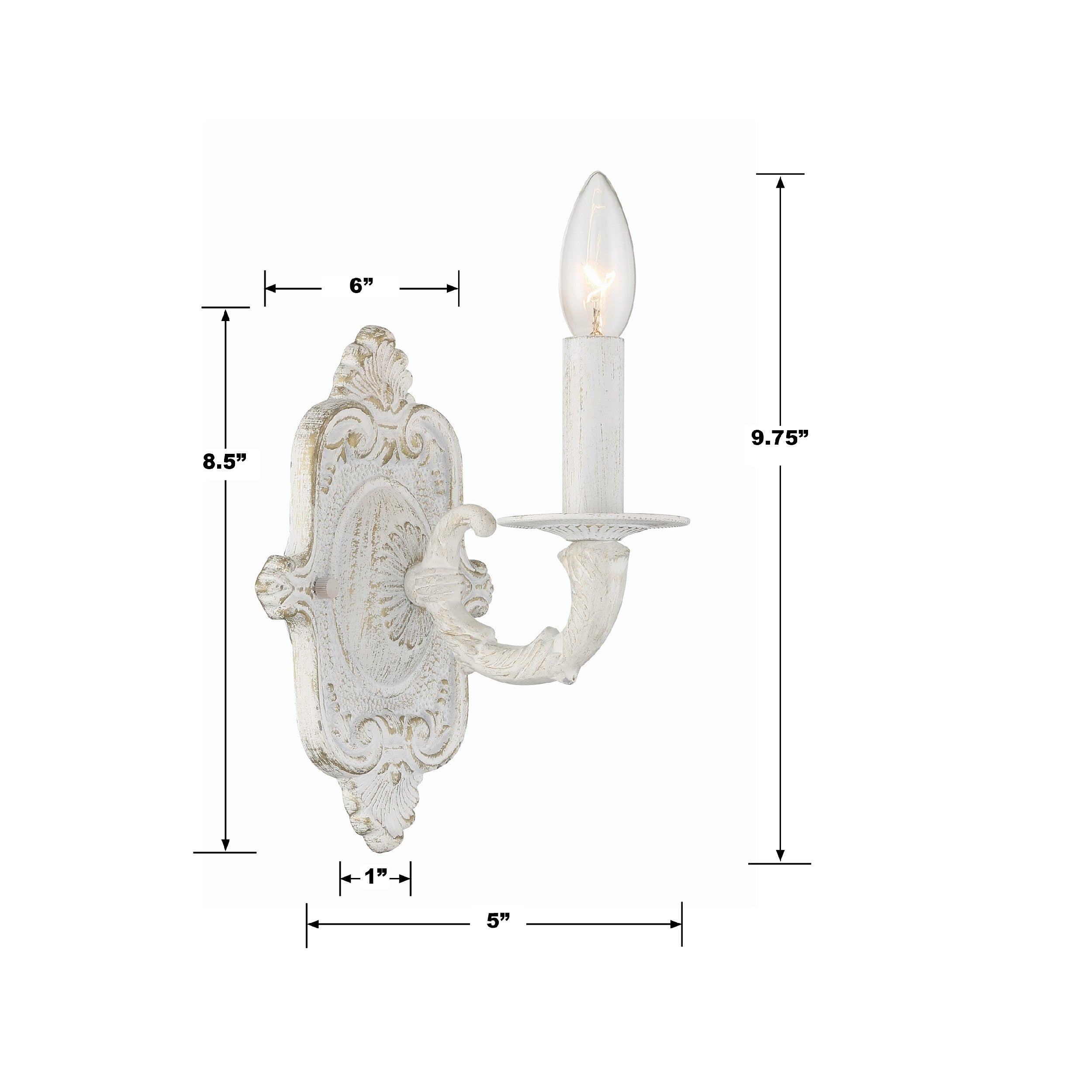 Crystorama Paris Market 5111-AW – 5 Inch – 1 Light – Sconce – Antique White – Dry Rated