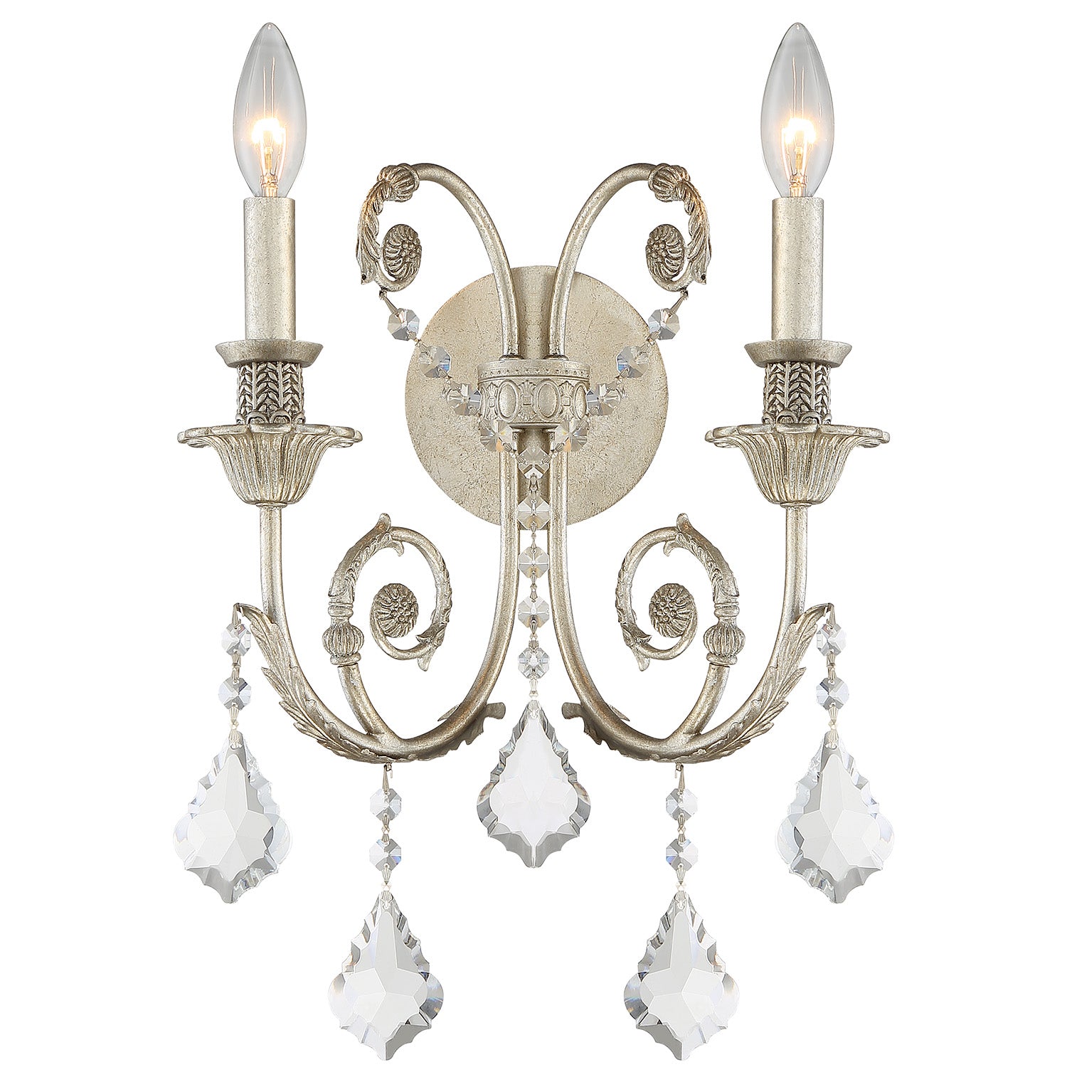 Crystorama Regis 5112-OS-CL-MWP – 12.5 Inch – 2 Light – Sconce – Clear Crystal – Olde Silver – Damp Rated