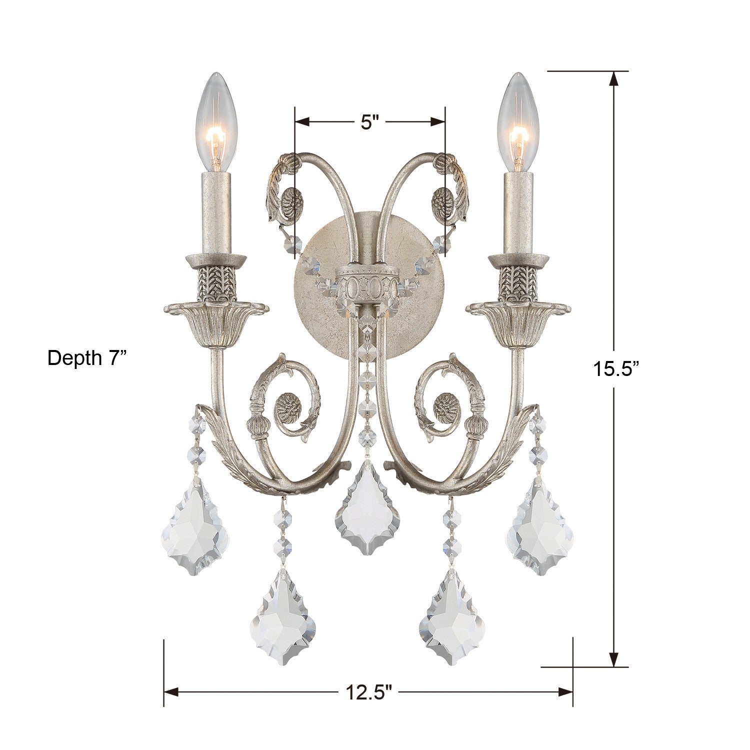 Crystorama Regis 5112-OS-CL-MWP – 12.5 Inch – 2 Light – Sconce – Clear Crystal – Olde Silver – Damp Rated