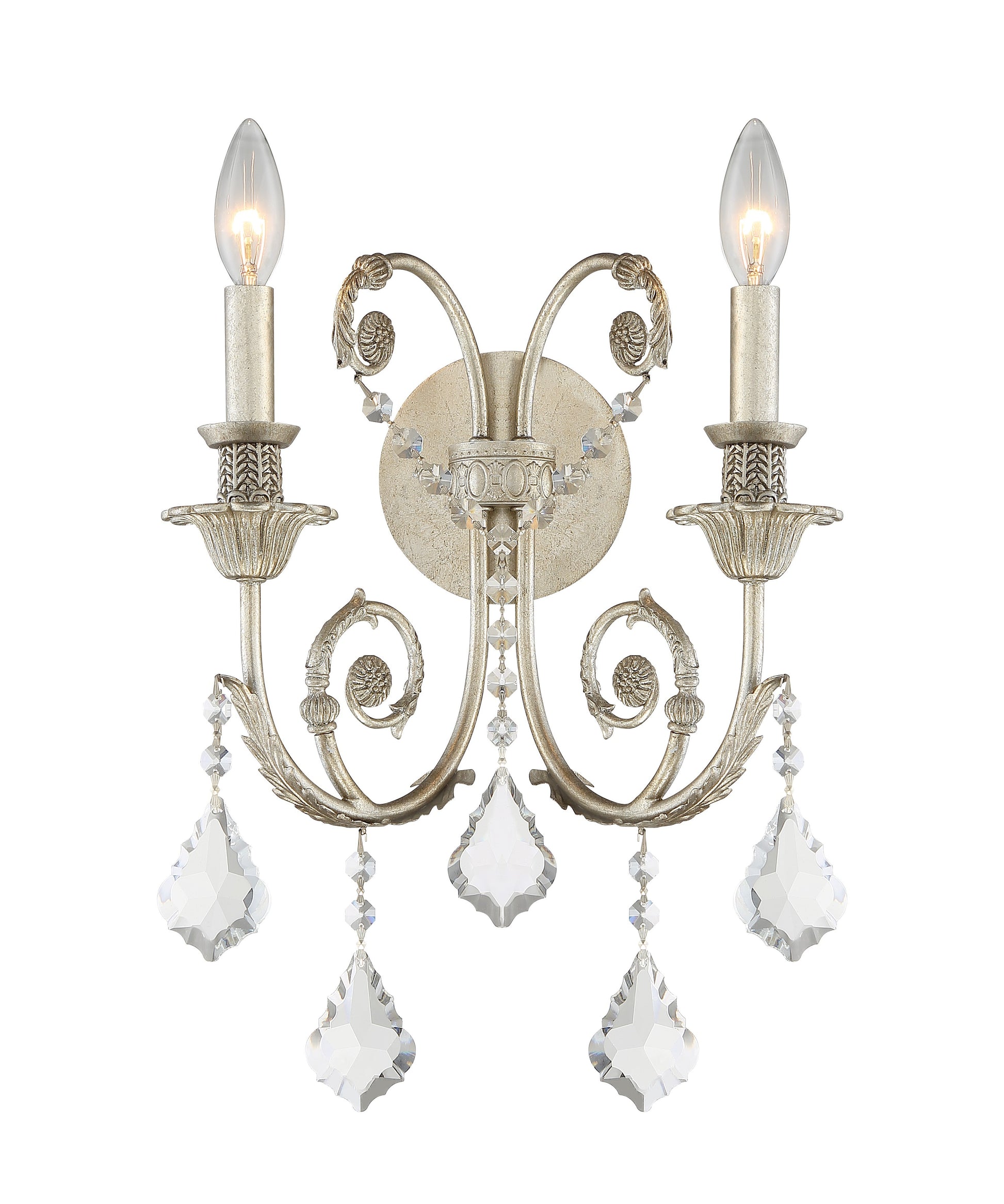 Crystorama Regis 5112-OS-CL-SAQ – 12.5 Inch – 2 Light – Sconce – Clear Crystal – Olde Silver – Damp Rated
