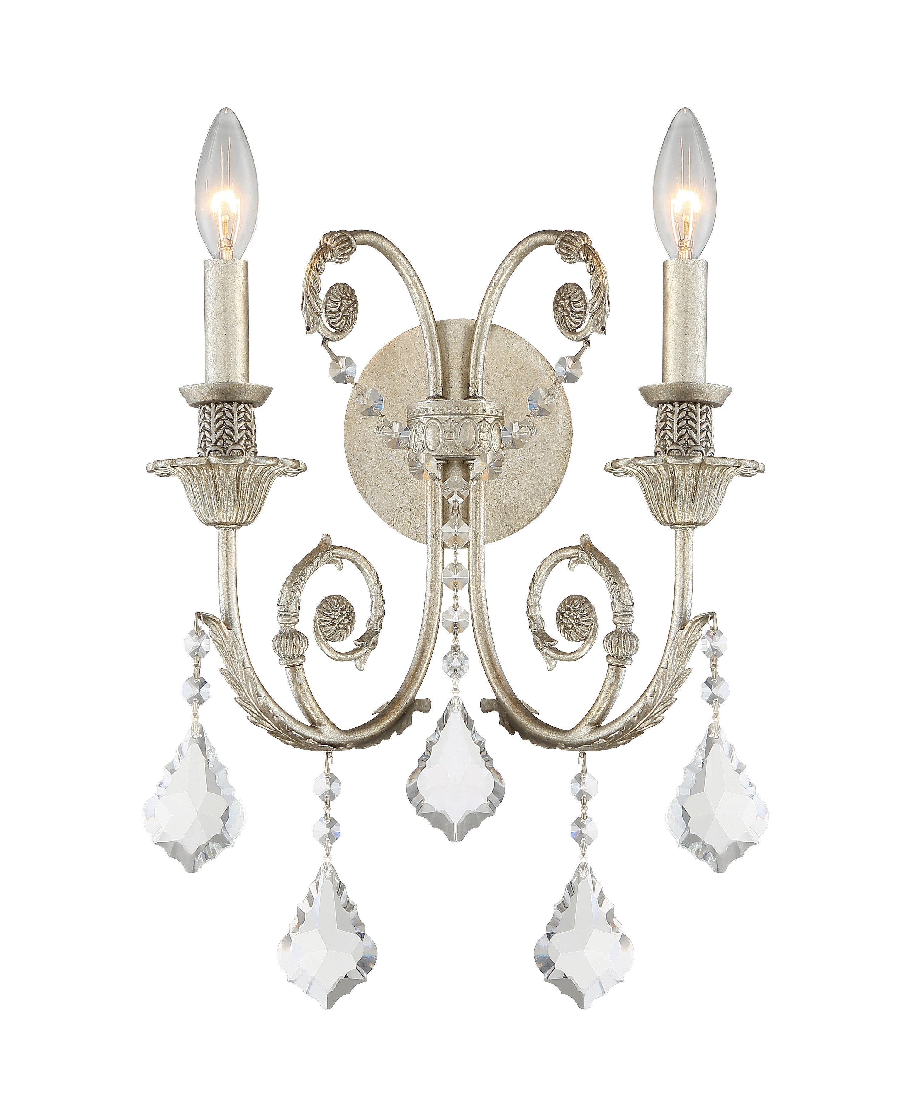Crystorama Regis 5112-OS-CL-SAQ – 12.5 Inch – 2 Light – Sconce – Clear Crystal – Olde Silver – Damp Rated
