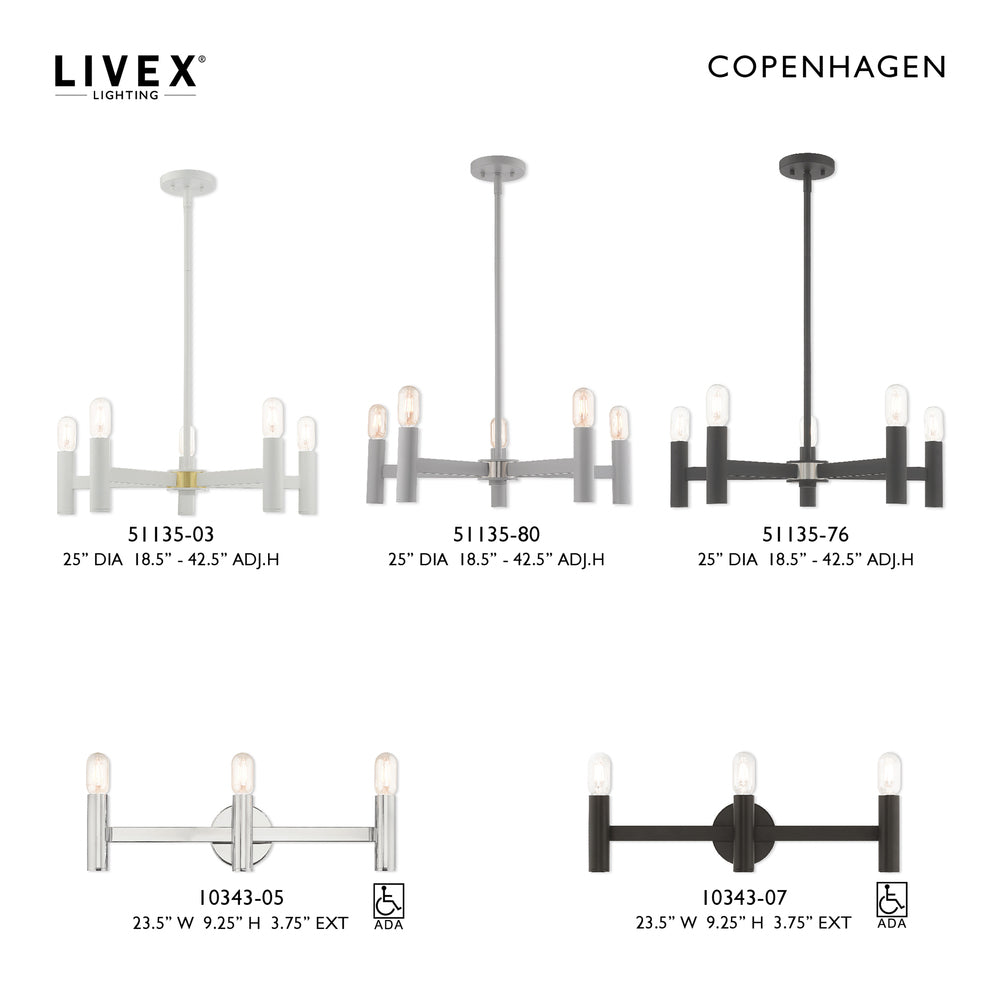 Livex Lighting COPENHAGEN 51135-80 Chandelier Contemporary - Nordic Gray With Brushed Nickel Accents