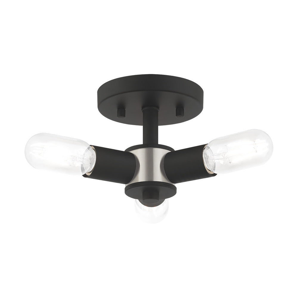 Livex Lighting COPENHAGEN 51137-04 Flush Mount Contemporary - Black With Brushed Nickel Accents