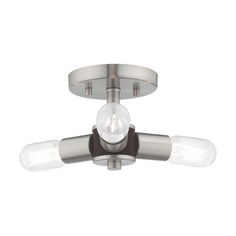 Livex Lighting COPENHAGEN 51137-91 Flush Mount Contemporary - Brushed Nickel With Bronze Accents