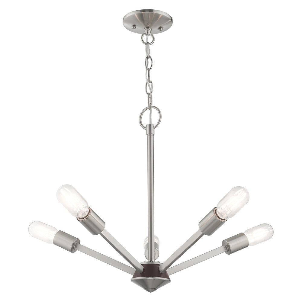 Livex Lighting PRAGUE 51155-91 Chandelier Contemporary - Brushed Nickel With Black Accent