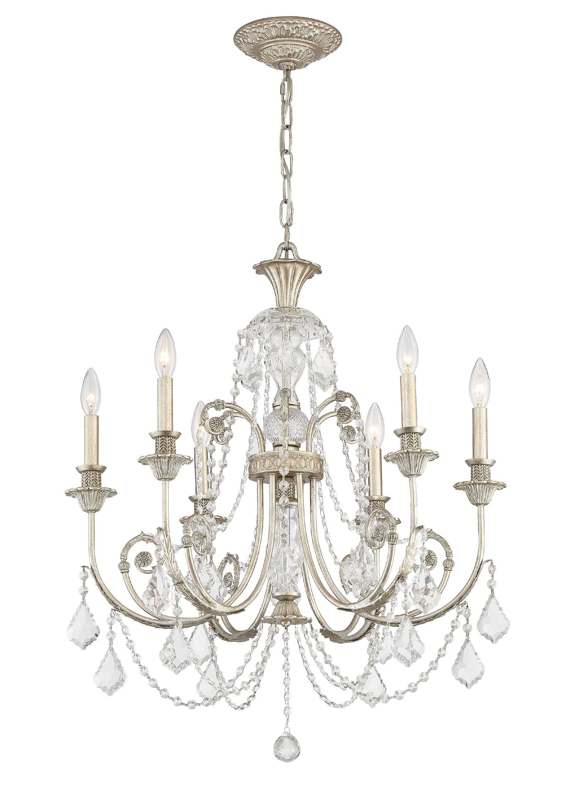 Crystorama Regis 5116-OS-CL-MWP – 26 Inch – 6 Light – Chandelier – Clear Crystal – Olde Silver – Damp Rated