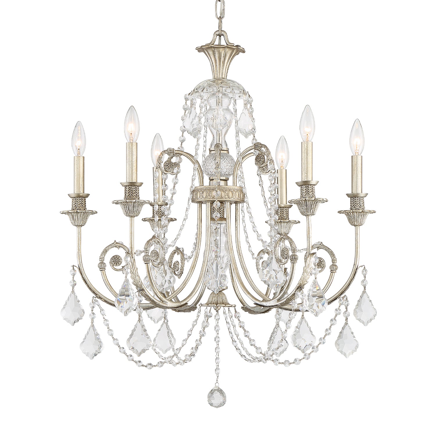 Crystorama Regis 5116-OS-CL-MWP – 26 Inch – 6 Light – Chandelier – Clear Crystal – Olde Silver – Damp Rated