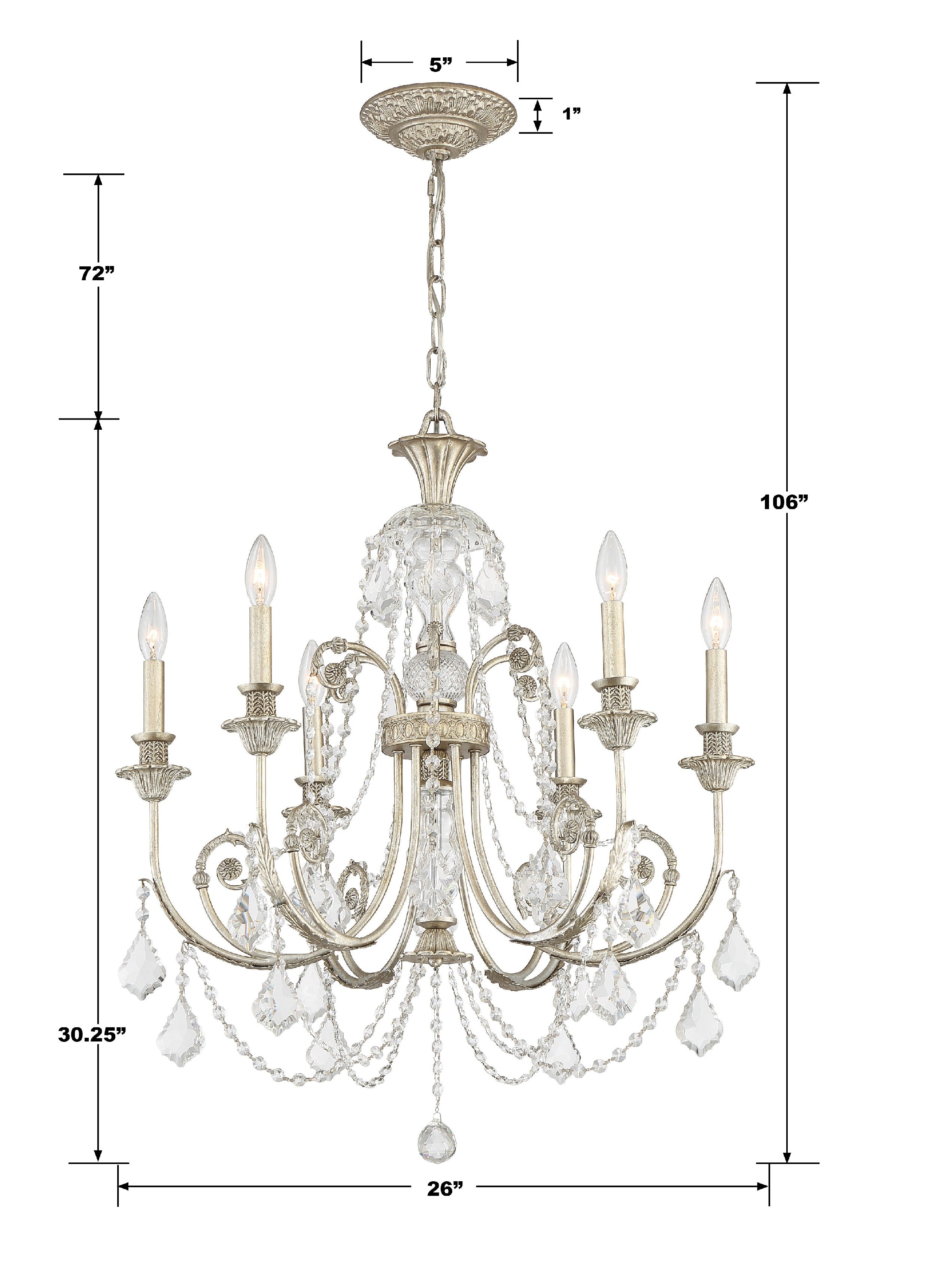 Crystorama Regis 5116-OS-CL-MWP – 26 Inch – 6 Light – Chandelier – Clear Crystal – Olde Silver – Damp Rated