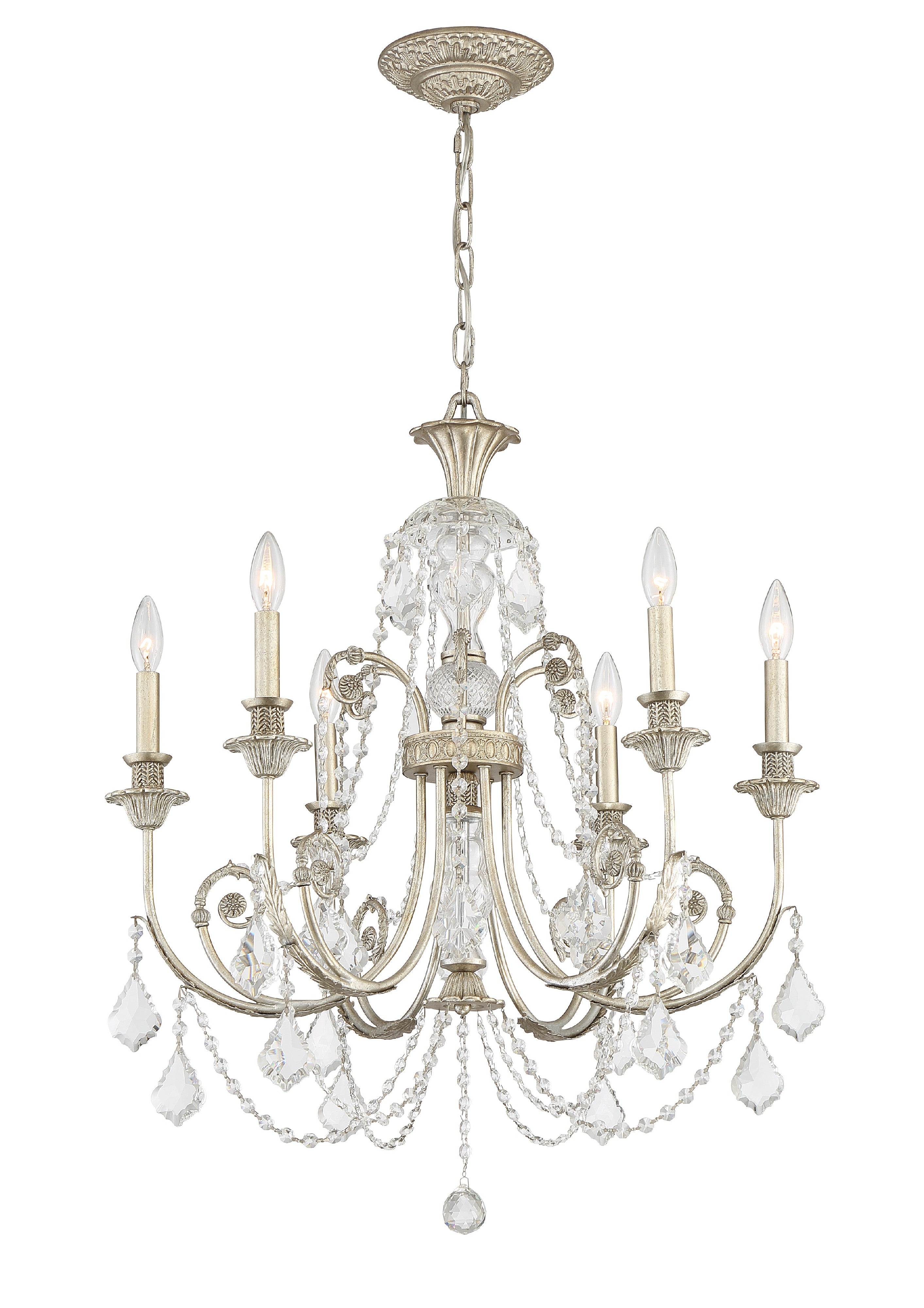 Crystorama Regis 5116-OS-CL-SAQ – 26 Inch – 6 Light – Chandelier – Clear Crystal – Olde Silver – Damp Rated