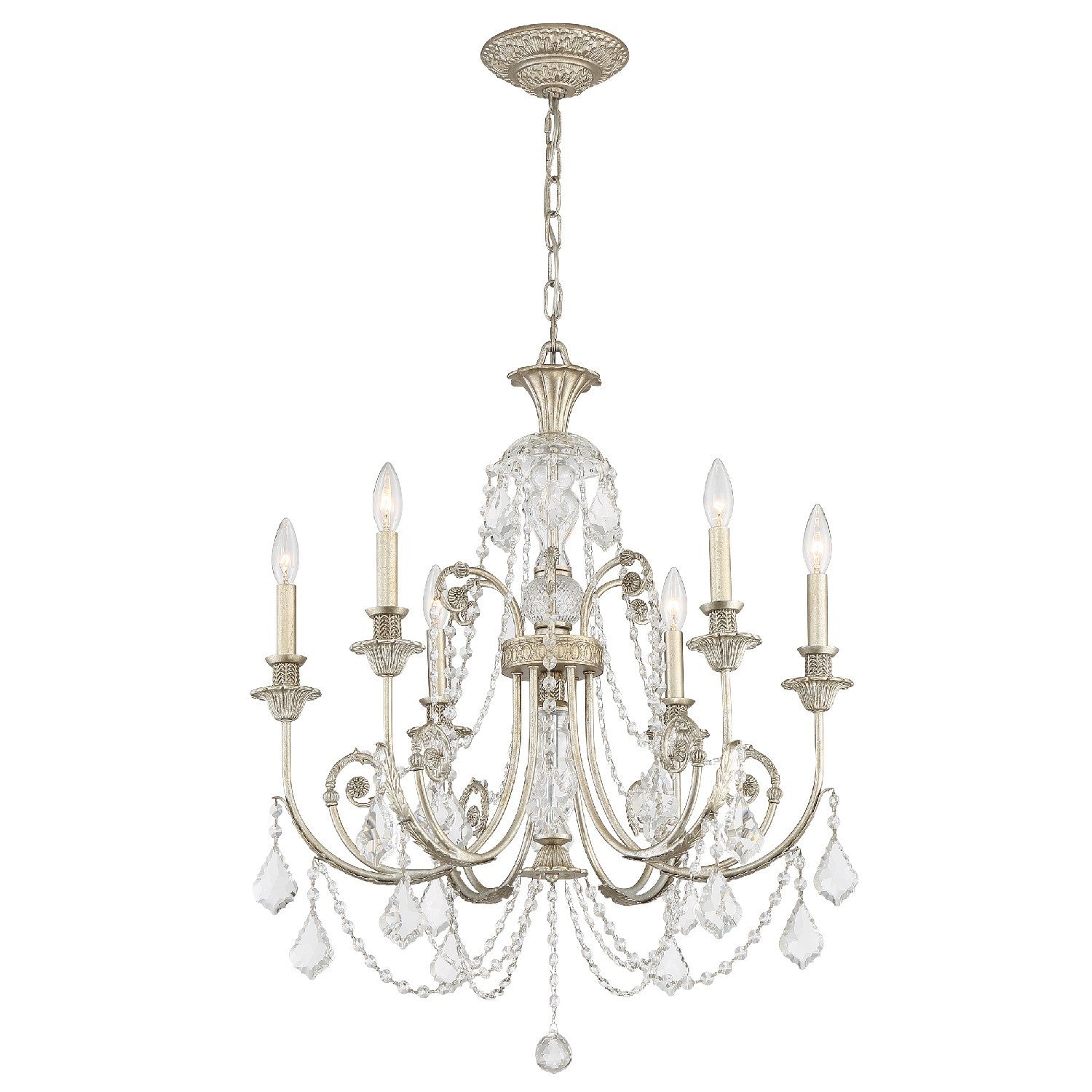 Crystorama Regis 5116-OS-CL-SAQ – 26 Inch – 6 Light – Chandelier – Clear Crystal – Olde Silver – Damp Rated