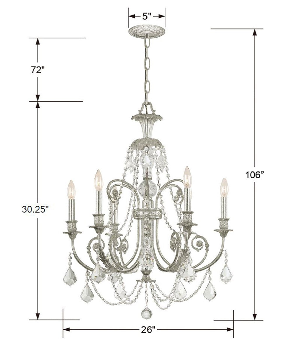 Crystorama Regis 5116-OS-CL-SAQ – 26 Inch – 6 Light – Chandelier – Clear Crystal – Olde Silver – Damp Rated