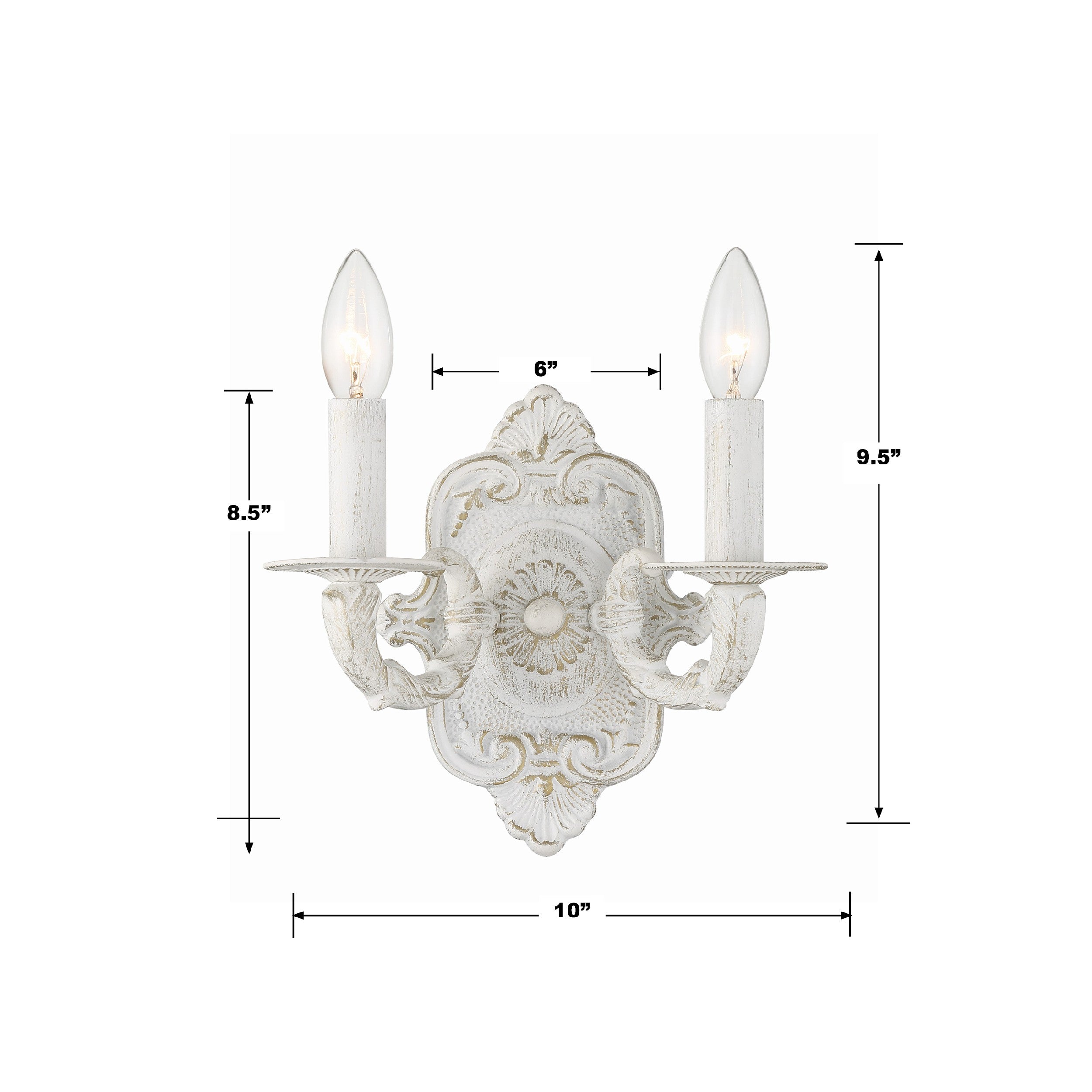 Crystorama Paris Market 5122-AW – 10 Inch – 2 Light – Sconce – Antique White – Dry Rated