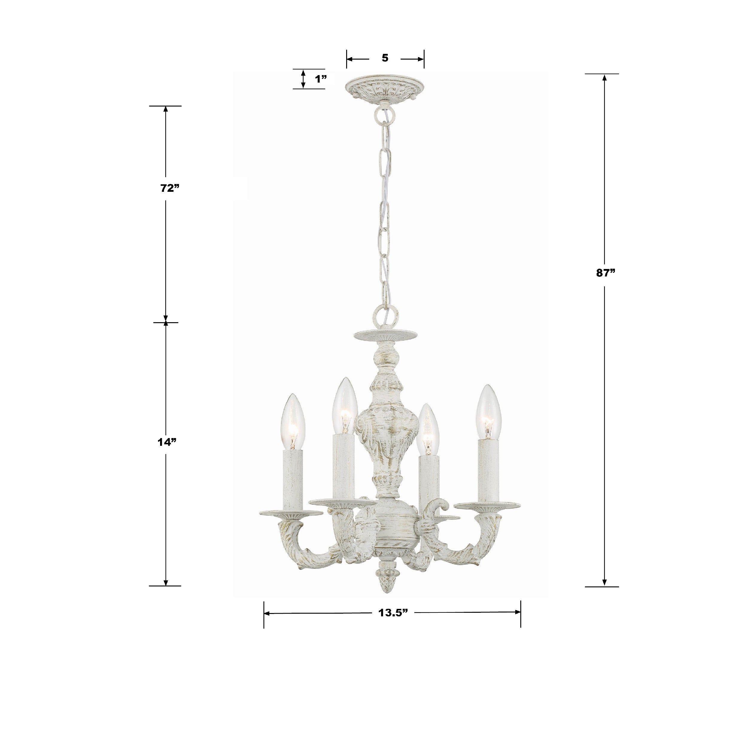 Crystorama Paris Market 5124-AW – 13.5 Inch – 4 Light – Chandelier – Antique White – Damp Rated