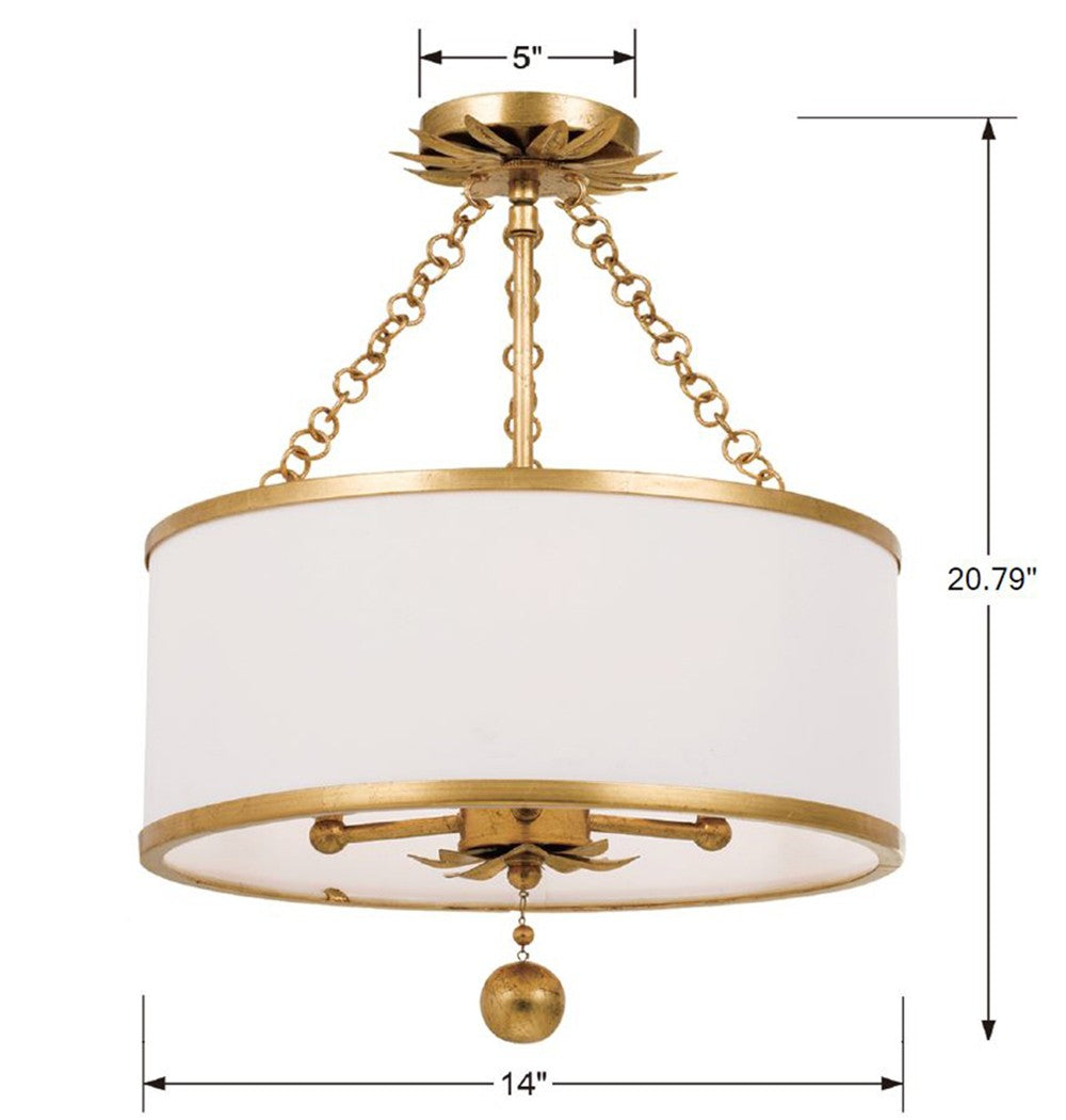 Crystorama Lighting 513-GA_CEILING Broche 3 Light Semi Flush Mount Fixture, UL Dry Rated, Antique Gold