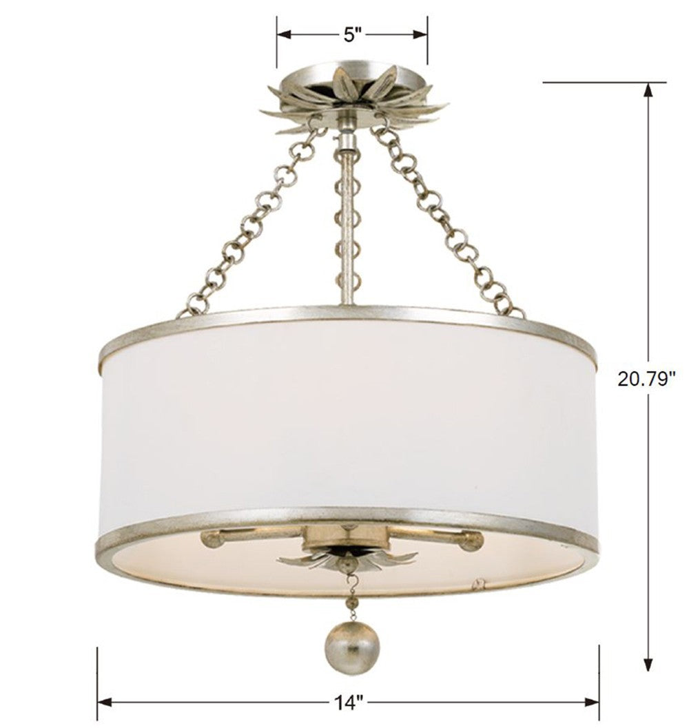 Crystorama Lighting 513-SA_CEILING Broche 3 Light Antique Silver Semi Flush Mount