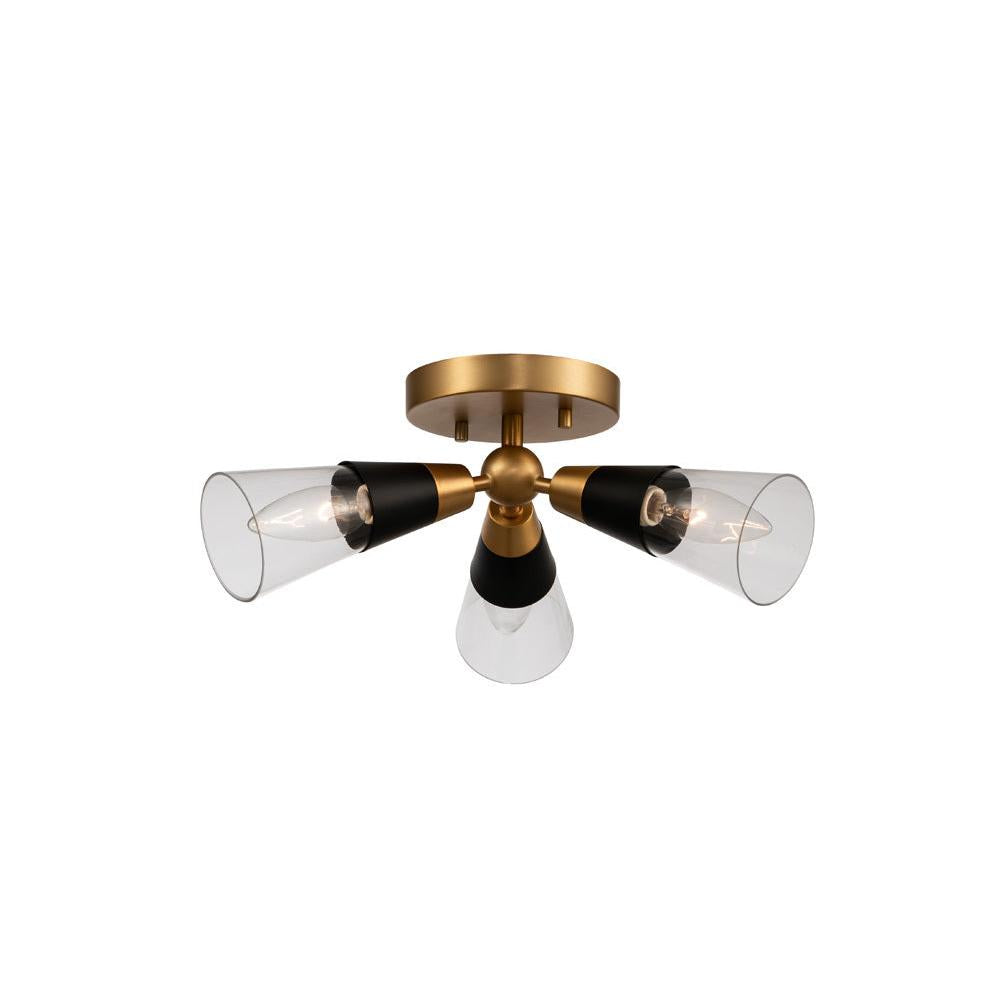Ponti 15 Inch Semi Flush Mount – Matte Black w New Brass – 513141BNB