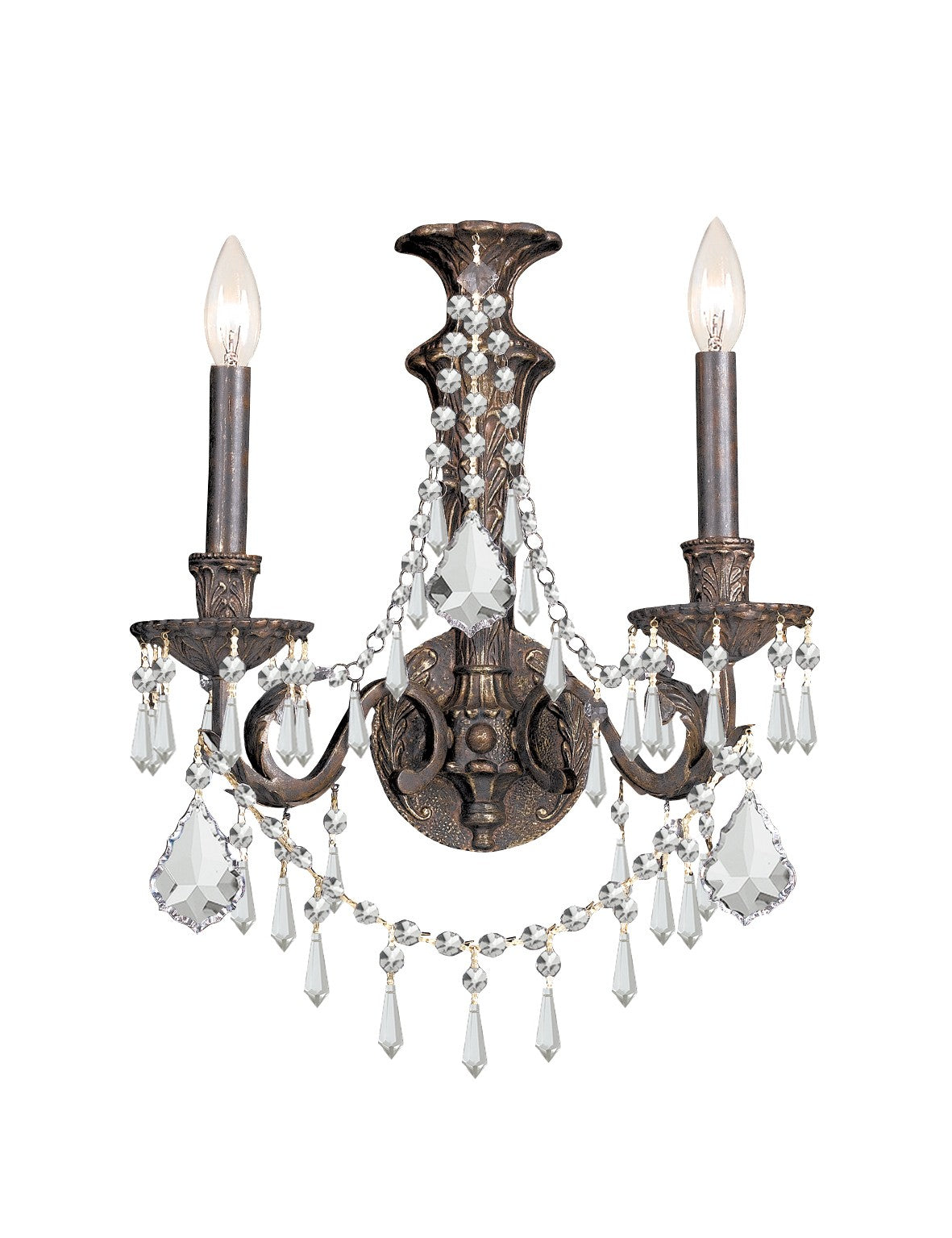 Crystorama Vanderbilt 5162-EB-CL-MWP – 15 Inch – 2 Light – Sconce – English Bronze – Damp Rated