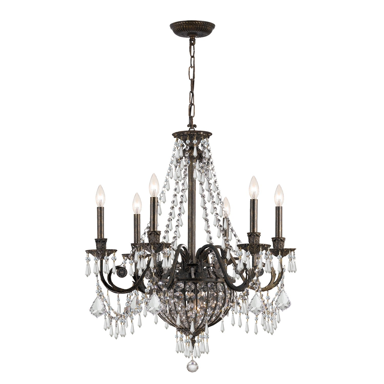 Crystorama Vanderbilt 5166-EB-CL-MWP – 27 Inch – 6 Light – Chandelier – English Bronze – Damp Rated