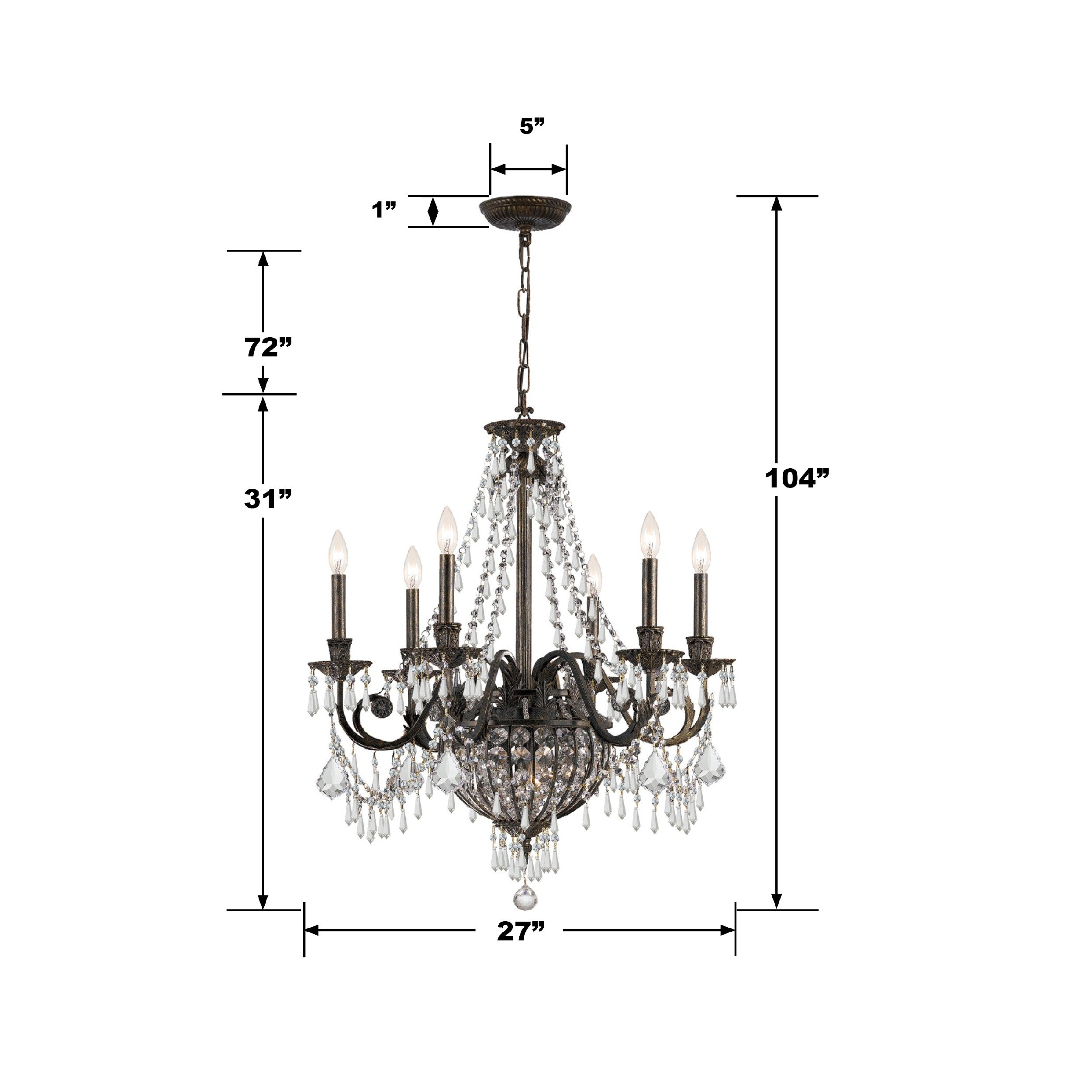 Crystorama Vanderbilt 5166-EB-CL-MWP – 27 Inch – 6 Light – Chandelier – English Bronze – Damp Rated