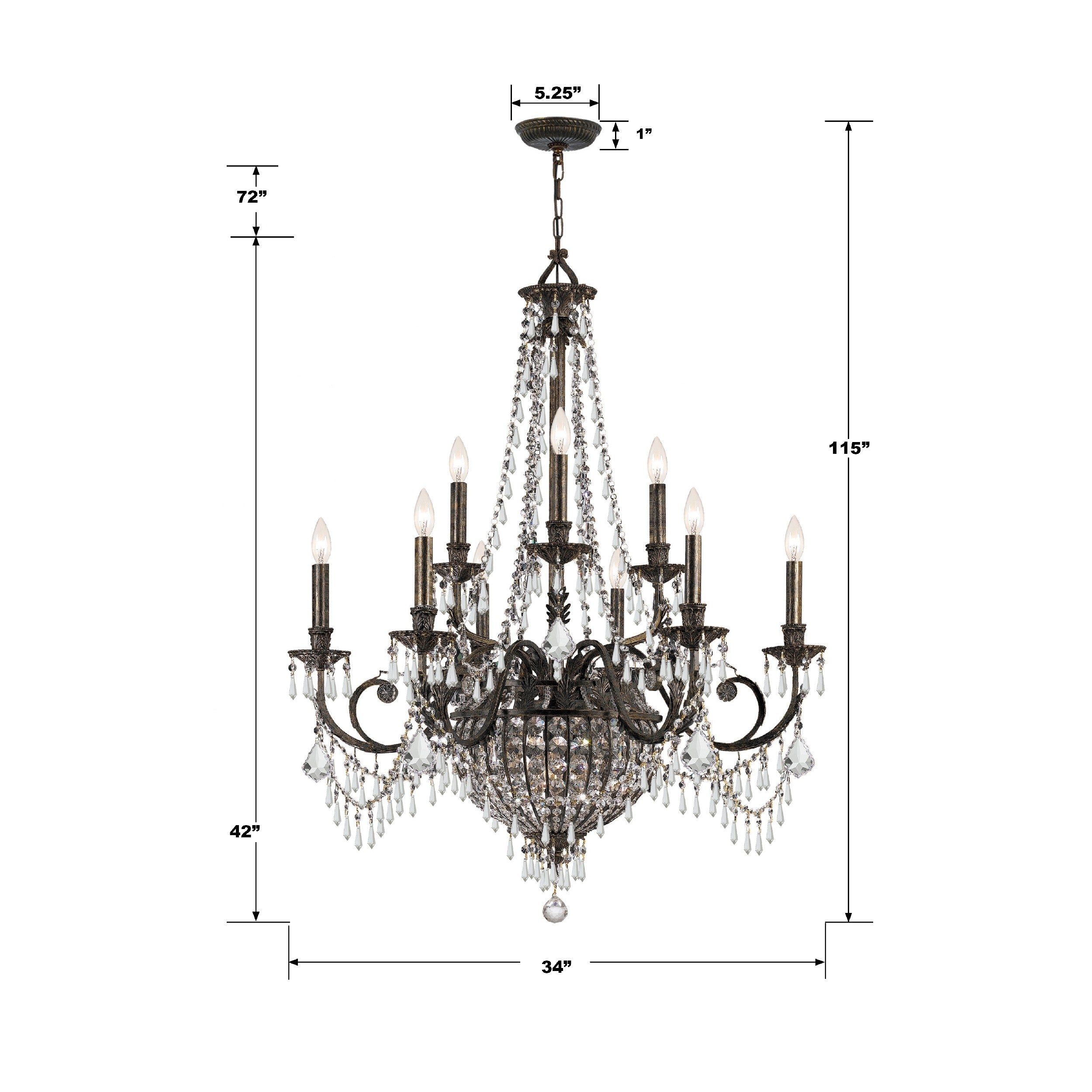 Crystorama Vanderbilt 5168-EB-CL-MWP – 34 Inch – 12 Light – Chandelier – English Bronze – Damp Rated