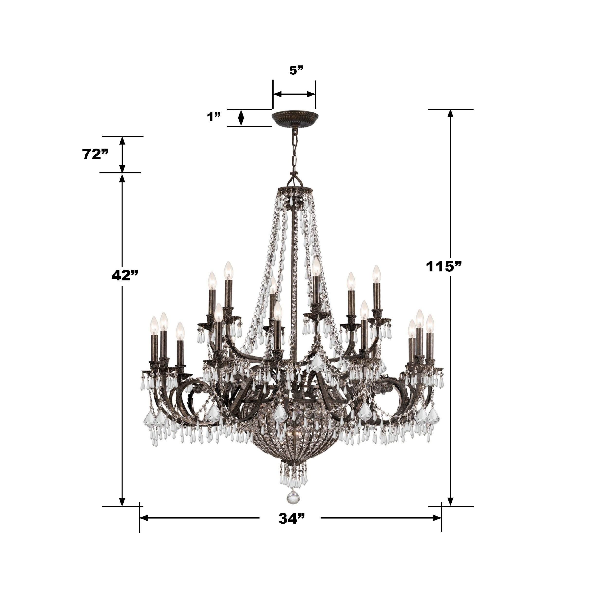 Crystorama Vanderbilt 5169-EB-CL-MWP – 44 Inch – 23 Light – Chandelier – English Bronze – Damp Rated