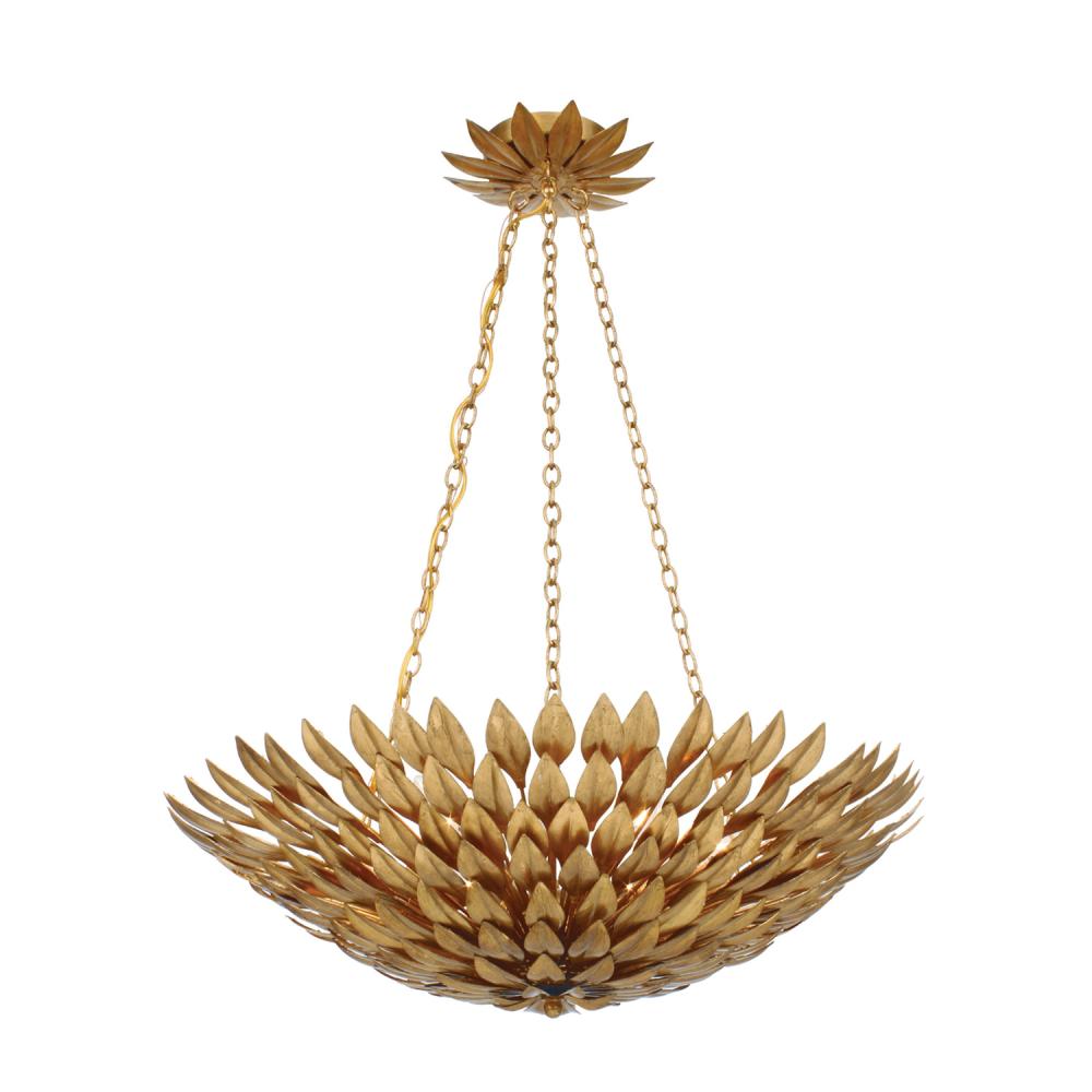 Crystorama 517-GA Broche 6 Light Chandelier, Antique Gold Leaf