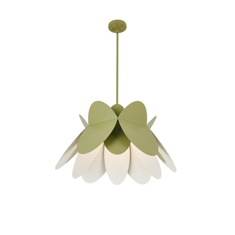 Flor 26 Inch Pendant – White and Green – 517056WG