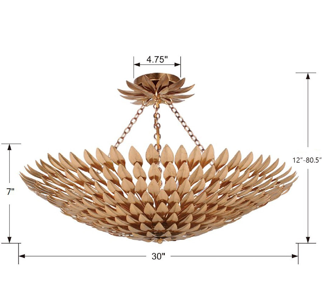 Crystorama Broche 519-GA_CEILING – 30 Inch – 8 Light – Semi Flush Mount Light – Antique Gold – Damp Rated