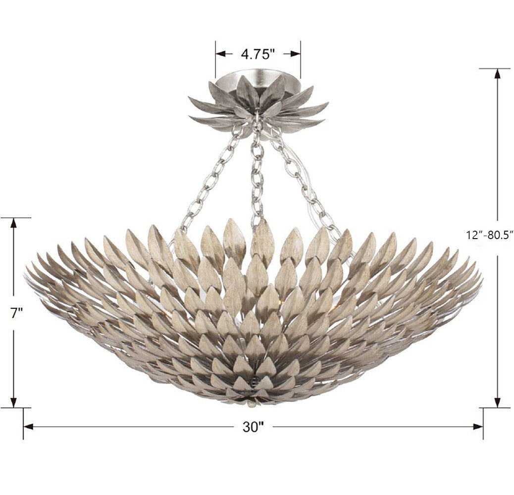 Crystorama Broche 519-SA_CEILING – 30 Inch – 8 Light – Semi Flush Mount Light – Antique Silver – Damp Rated