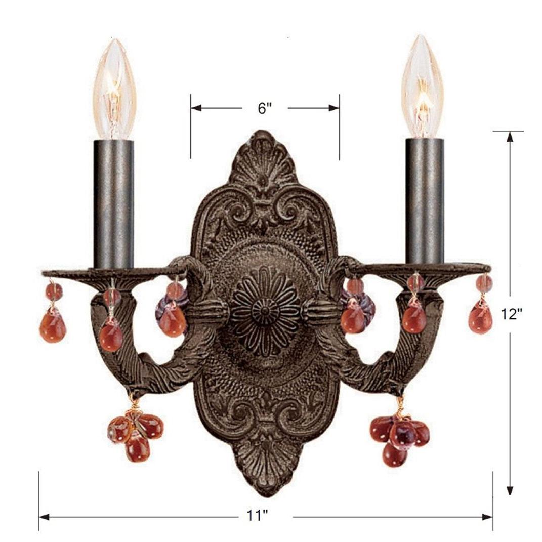 Crystorama Paris Market 5200-VB-AMBER – 11 Inch – 2 Light – Sconce – Clear Crystal – Venetian Bronze – Dry Rated
