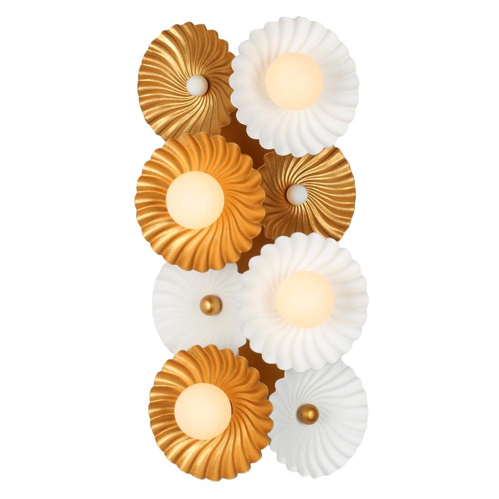 Damask 8 Inch Wall Sconce – White and Vintage Brass – 520321WVB