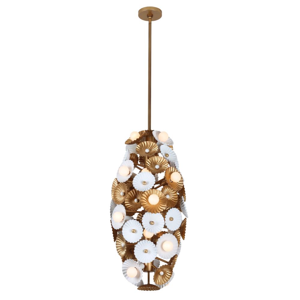 Damask 16 Inch Wall Sconce – White and Vintage Brass – 520353WVB