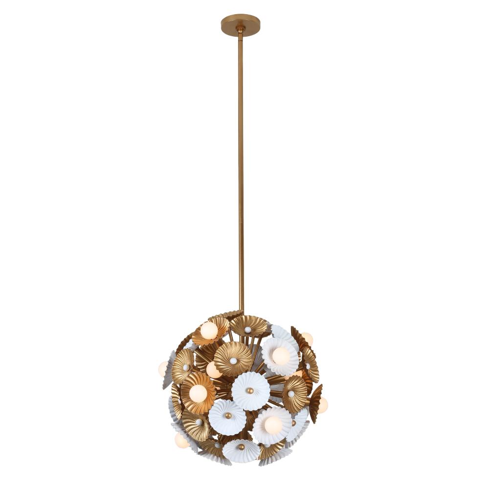 Damask 18 Inch Semi Flush Mount – White and Vintage Brass – 520355WVB