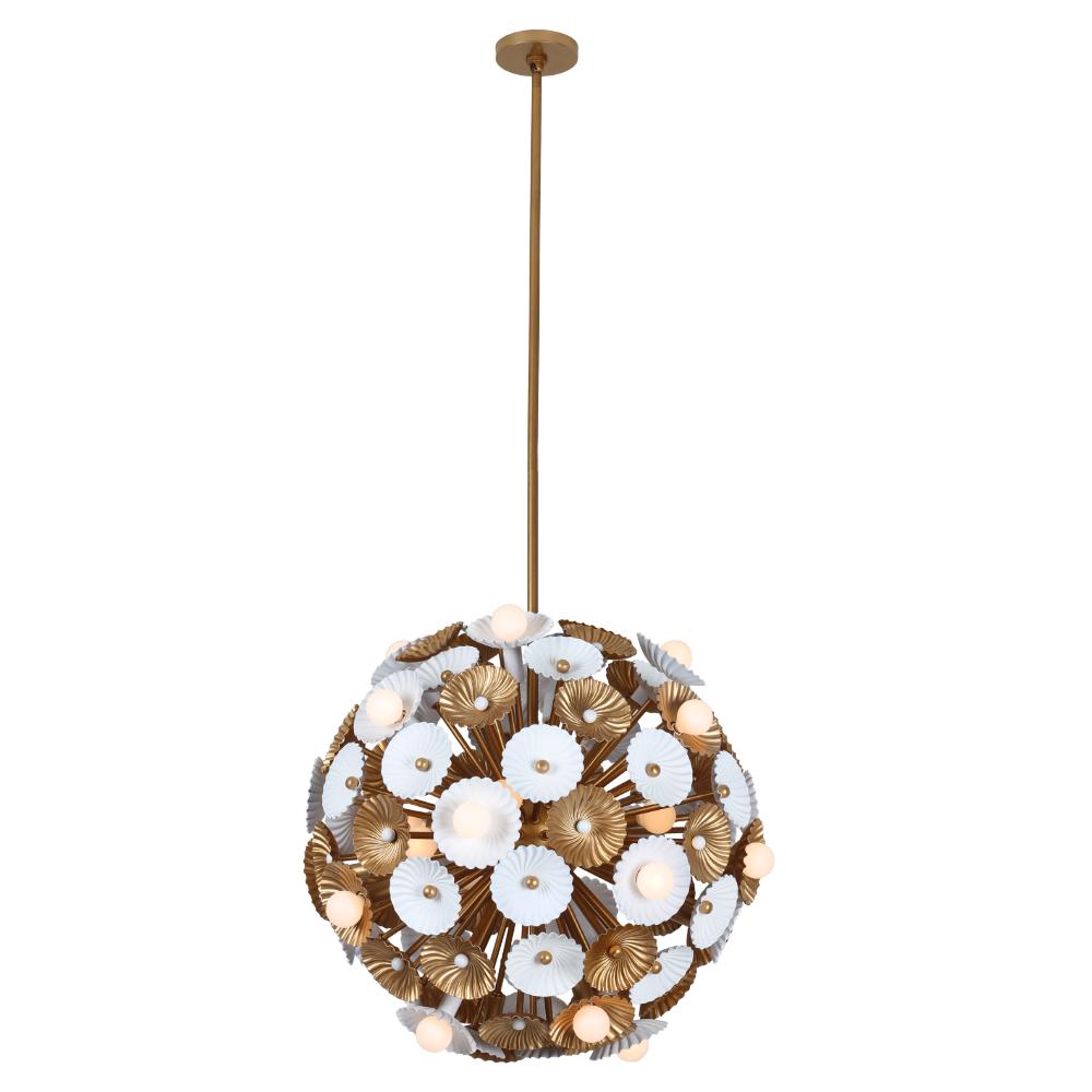 Damask 28 Inch Pendant – White and Vintage Brass – 520356WVB