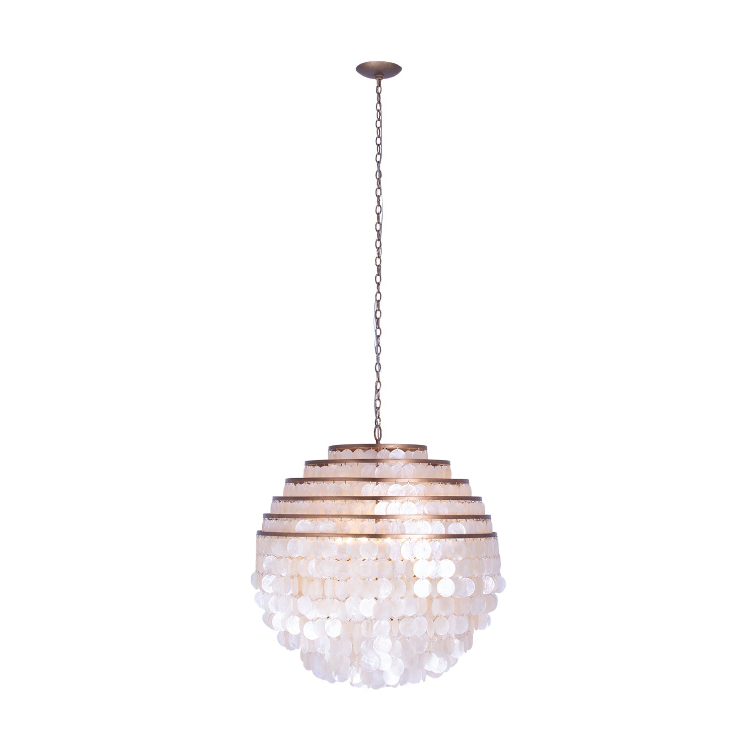 Sphere 28 inch Pendant - Pearlized Antique Brass, Capiz Shells