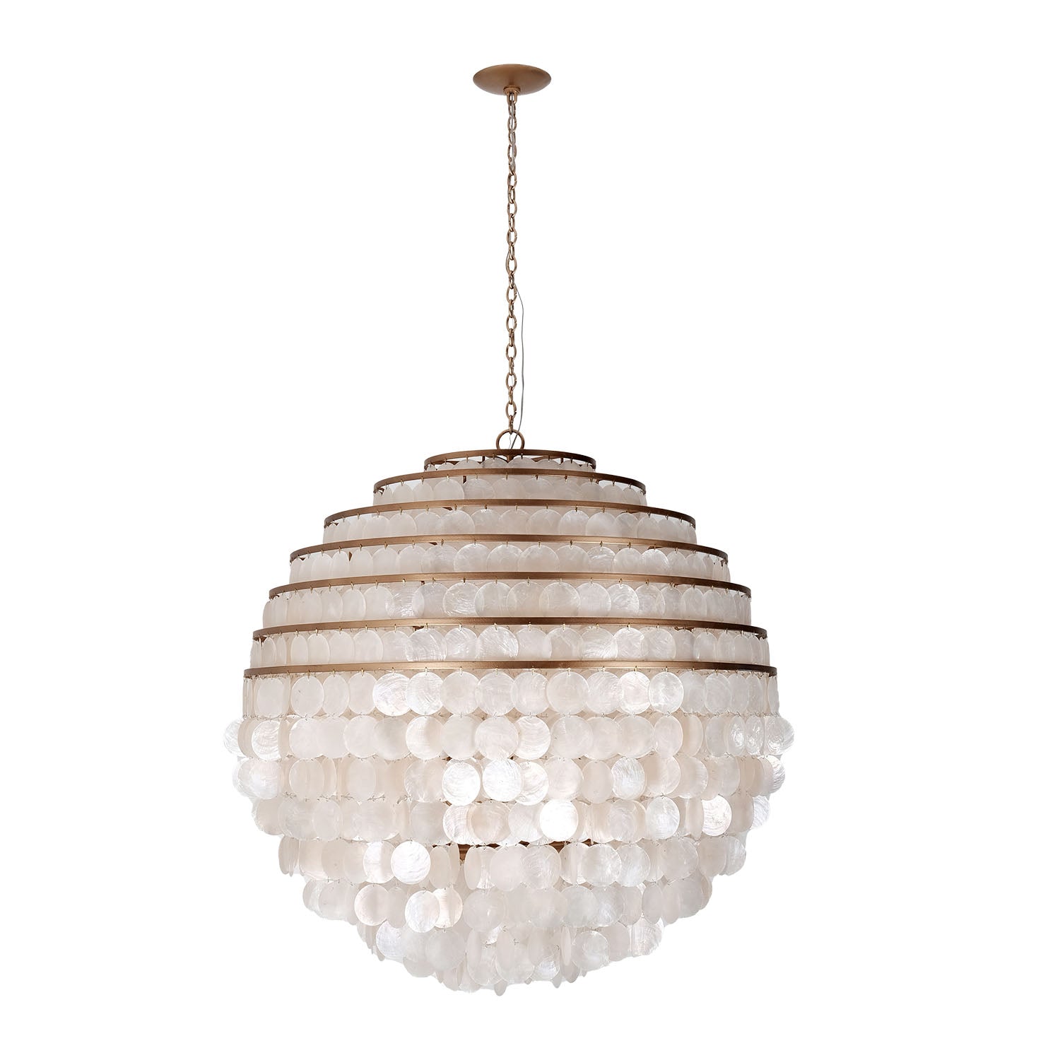 Sphere 36 inch Pendant - Pearlized Antique Brass, Capiz Shells