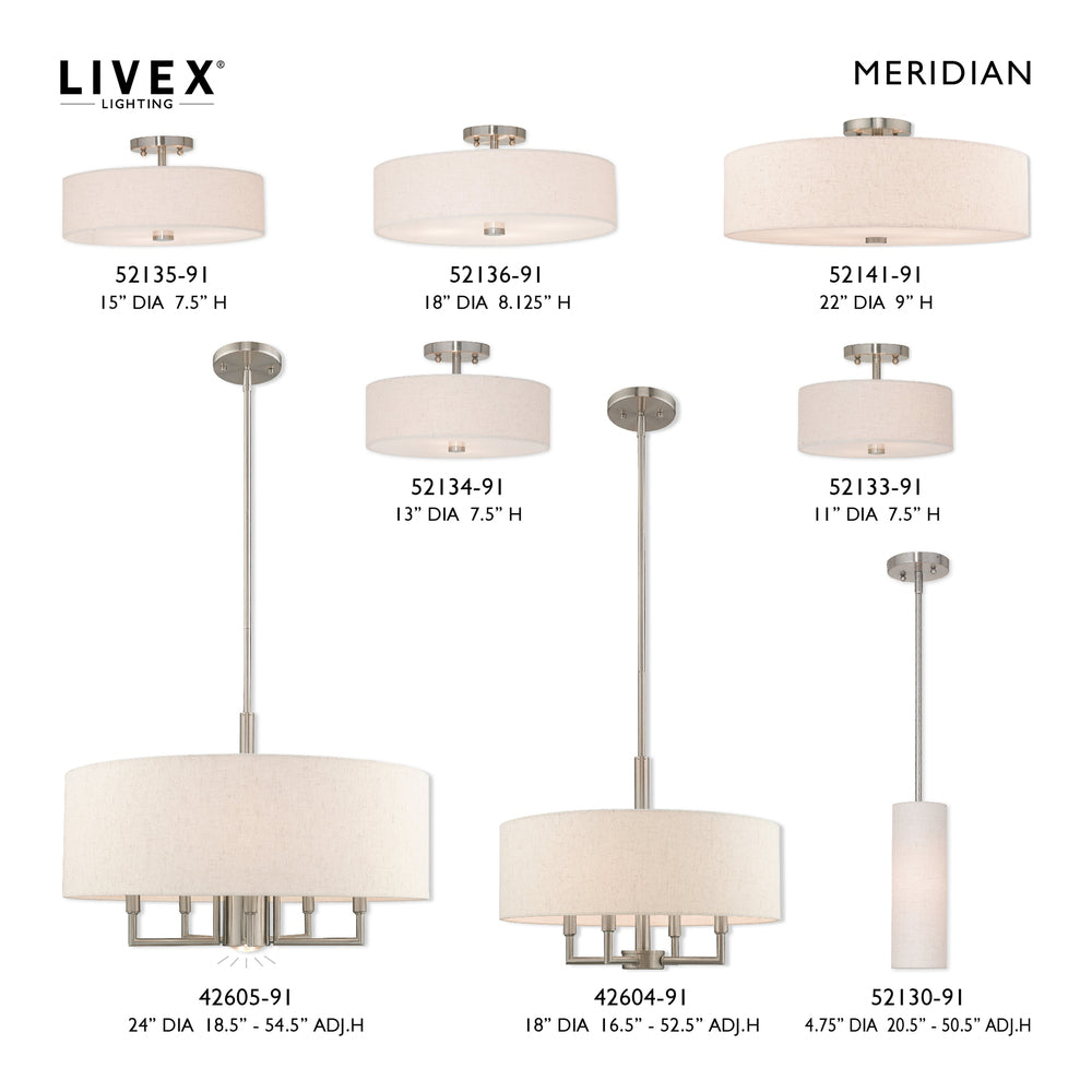 Livex Lighting MERIDIAN 52141-91 Flush Mount Transitional - Brushed Nickel