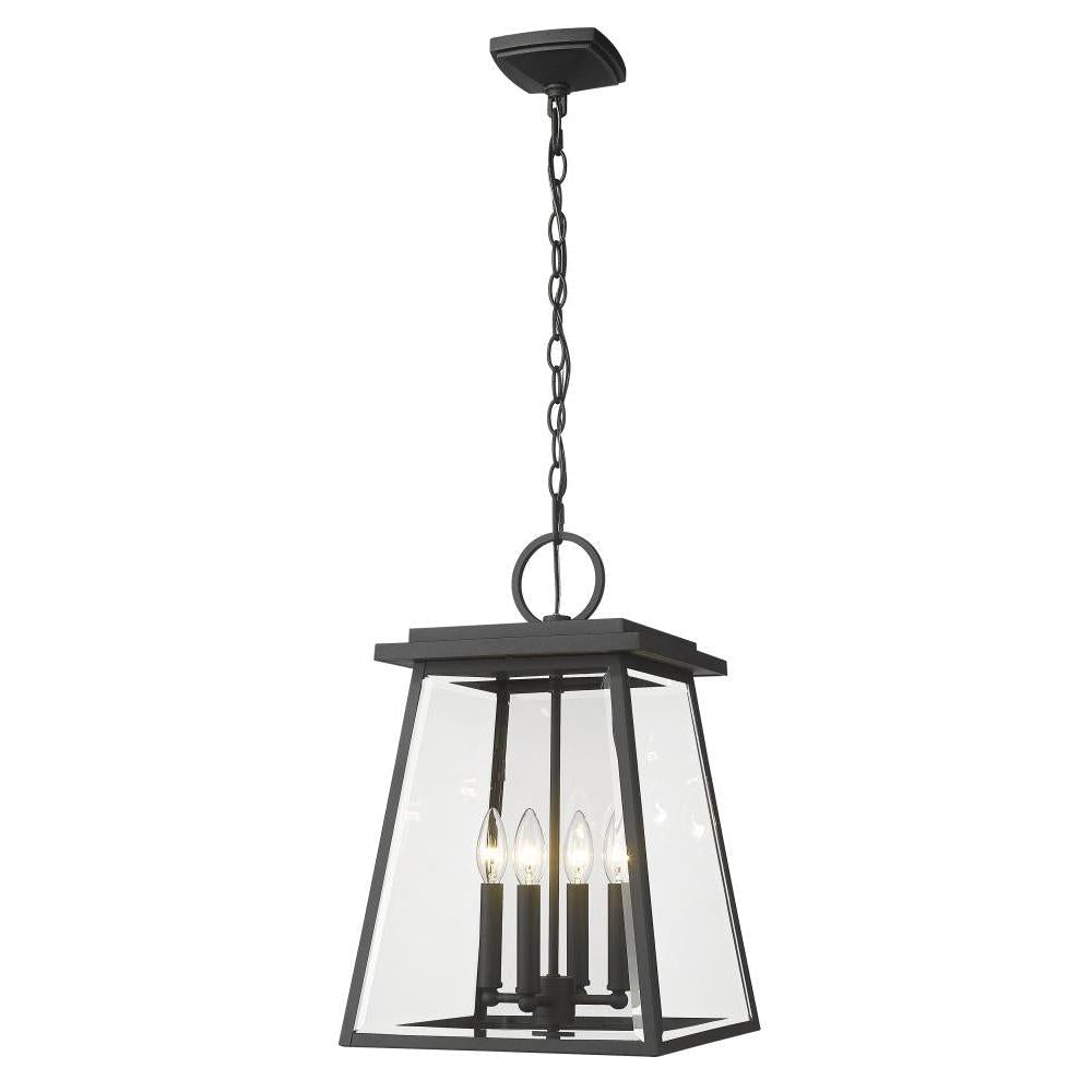 4 Light Outdoor Chain Mount Ceiling Fixture-Clear Beveled