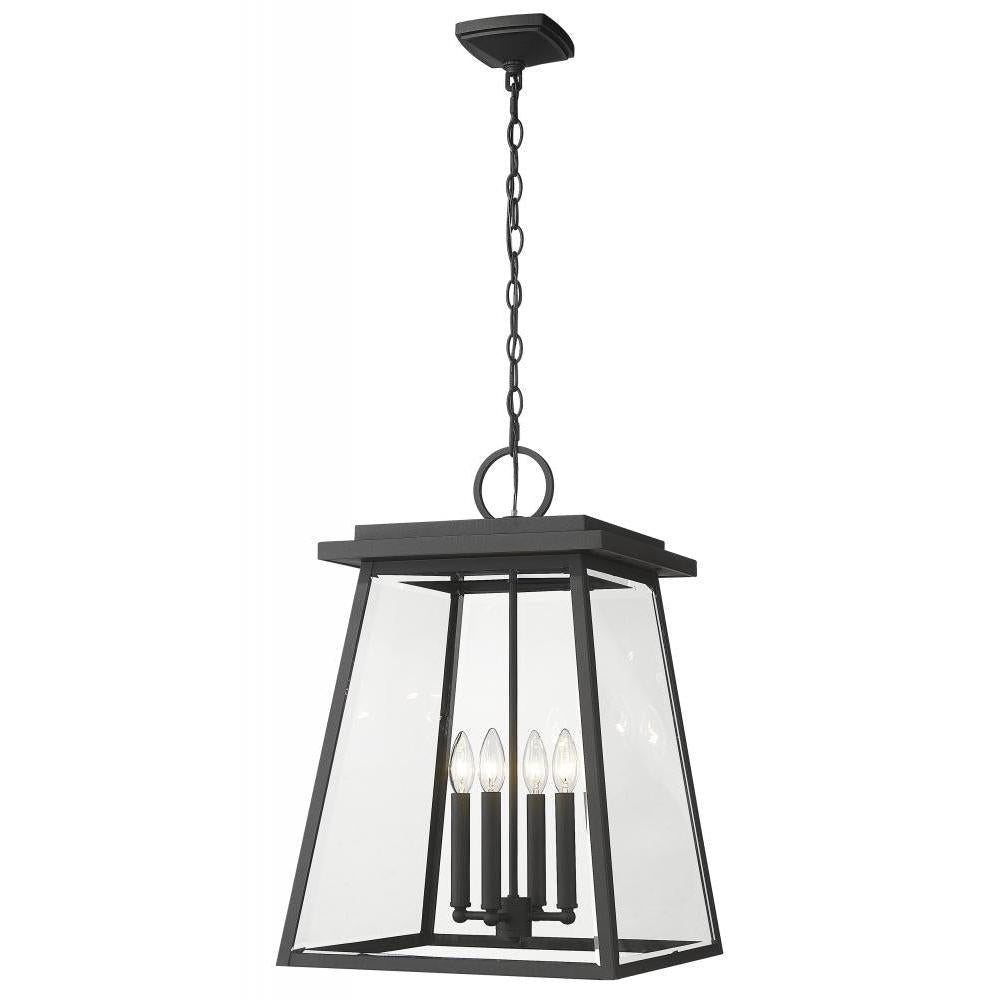 4 Light Outdoor Chain Mount Ceiling Fixture-Clear Beveled