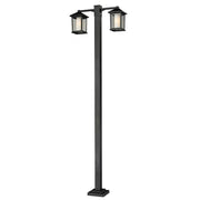 2 Light Outdoor Post Mounted Fixture-Clear Beveled Outside; Matte Opal Inside