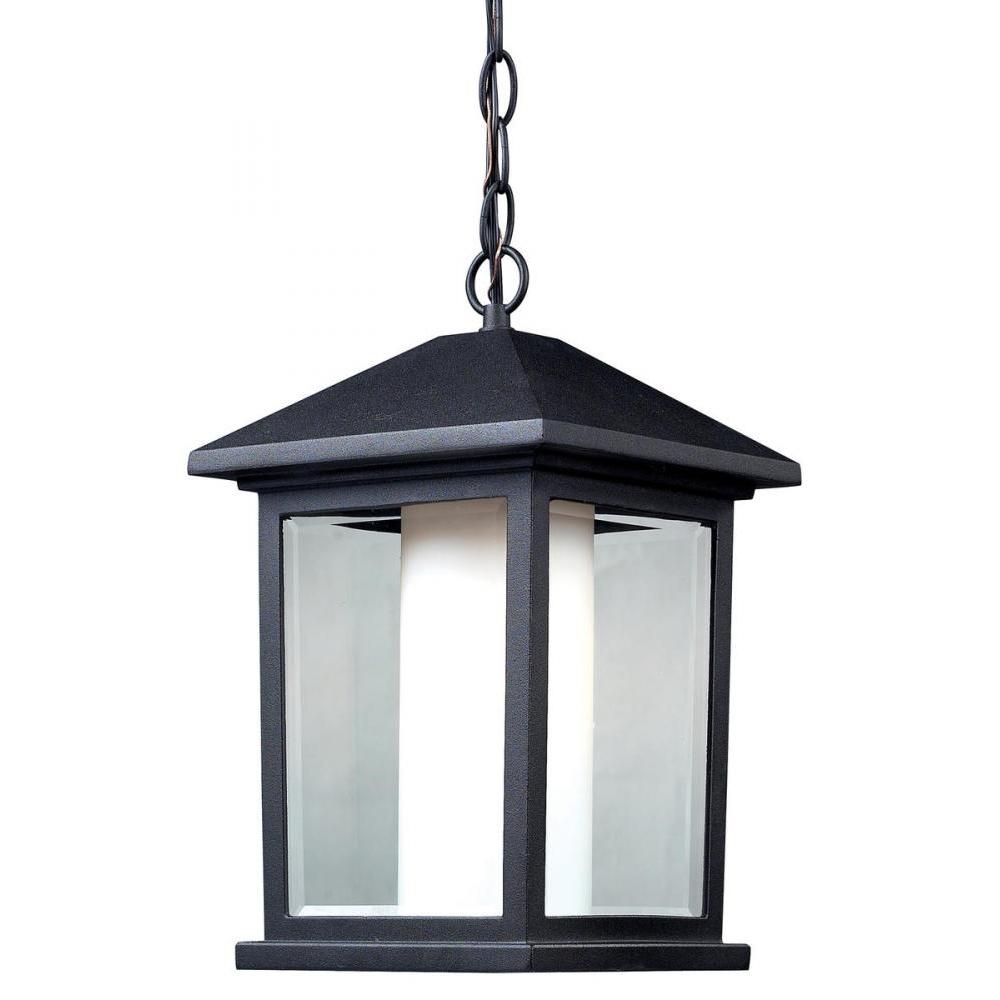1 Light Outdoor Chain Mount Ceiling Fixture-Clear Beveled Outside; Matte Opal Inside